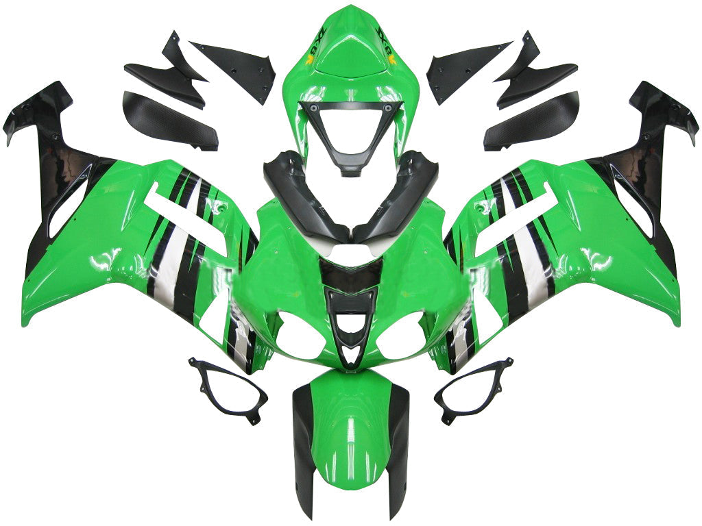 2007-2008 Kawasaki ZX6R ZX636 Fairings Green Black Silver Ninja ZX6R Racing Generic