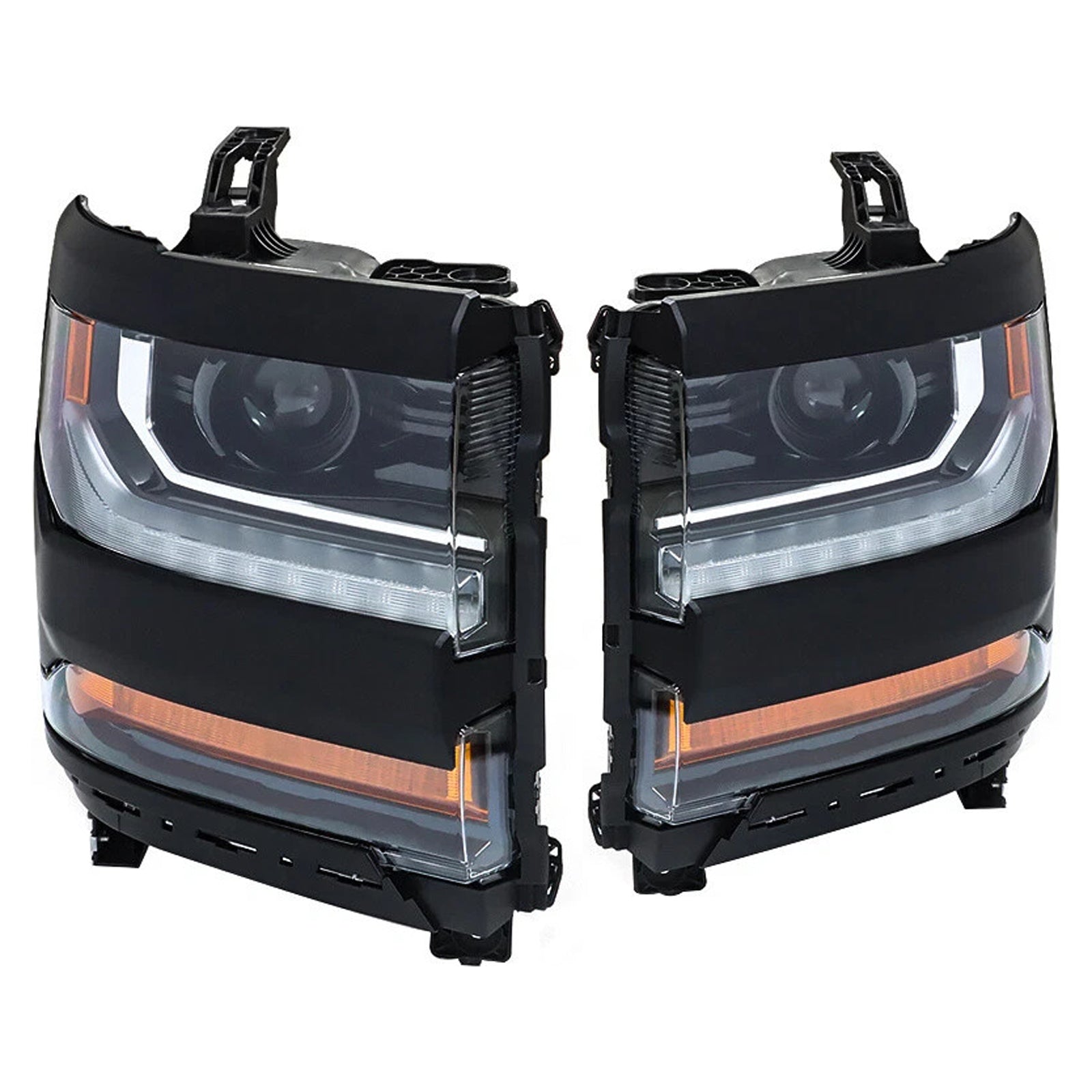 2016-2019 For Chevy Silverado 1500 Left+Right LED Headlight Gloss Black 84357696 84893098