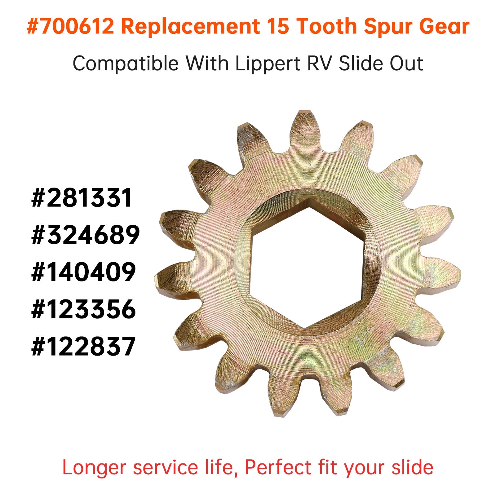 2PCS 700612 15 Tooth Spur Gear 10 DP/20 PA for Lippert RV Slide Out Systems