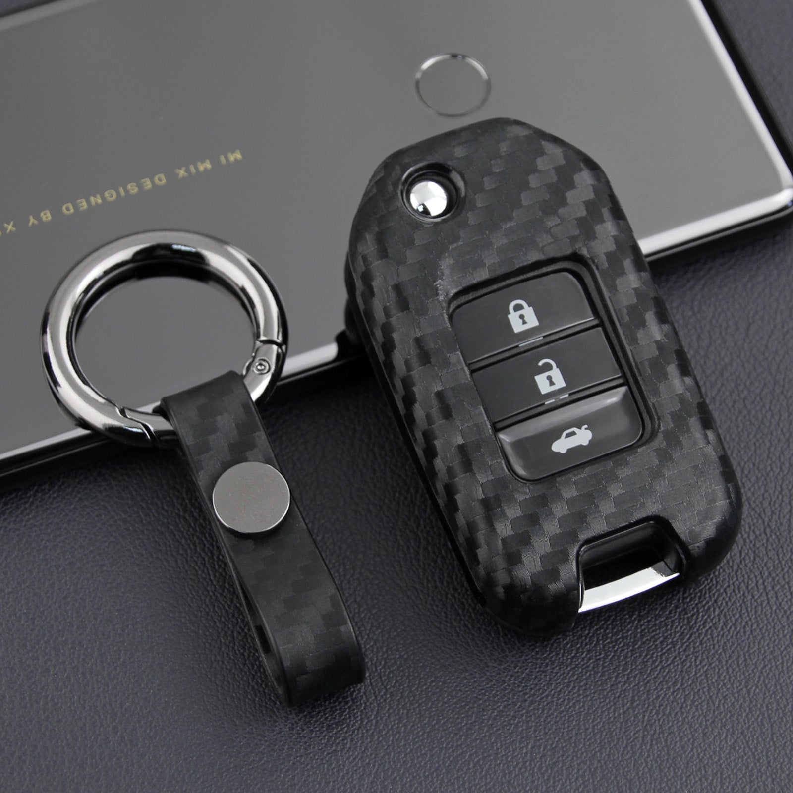 Leather Silicone Car Key Case Cover With Buckle For Honda Accord