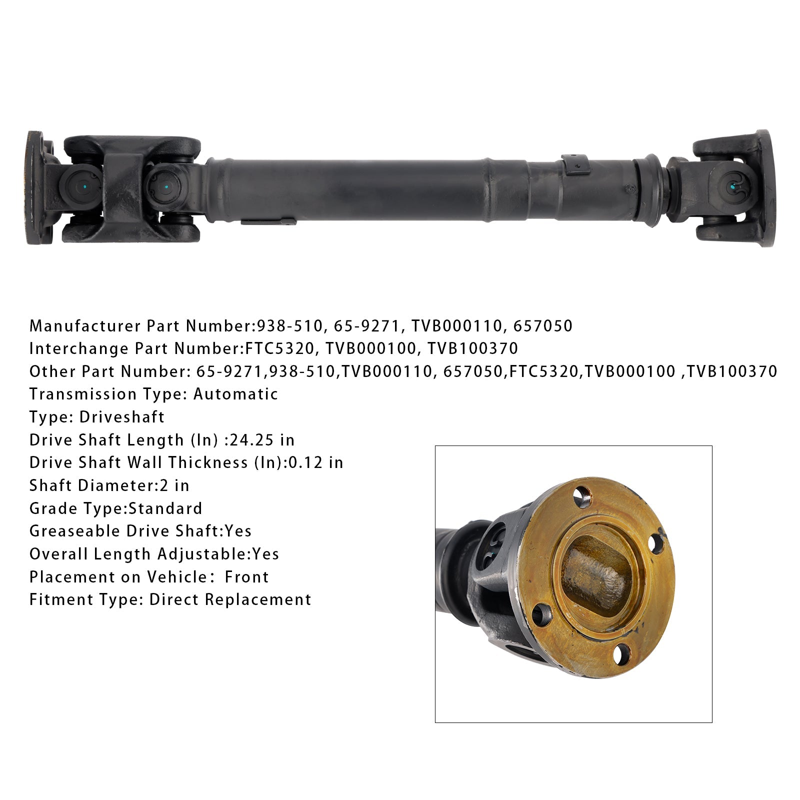 2000-2002 Land Rover Discovery V8 4.0L Front 4WD Front Driveshaft Prop Shaft TVB000100