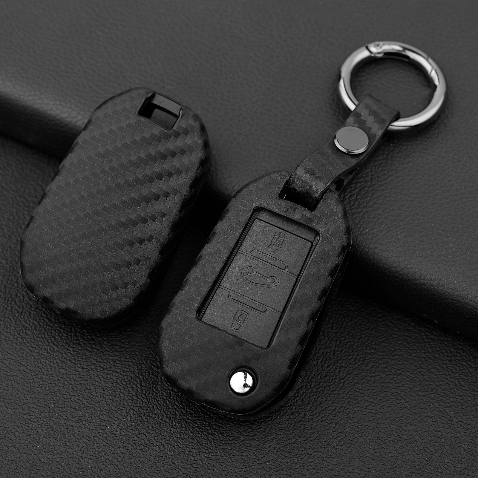Leather Silicone Car Key Case Cover With Buckle For Peugeot