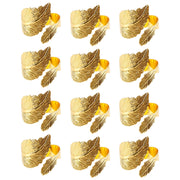 12PCS Napkin Rings Leaf Napkin Holder Adornmen Alloy Golden
