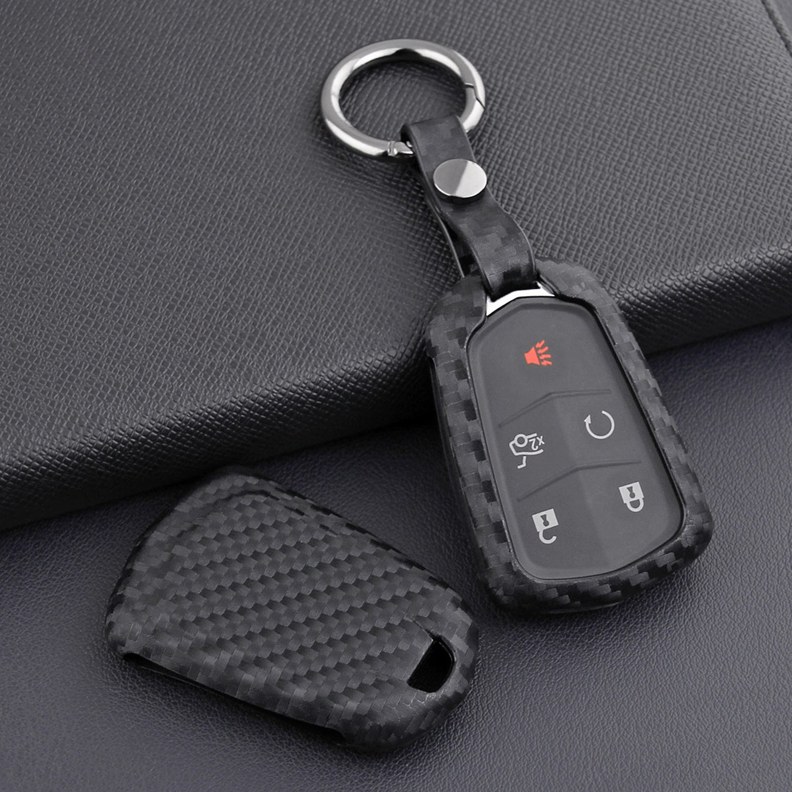 Leather Silicone Car Key Case Cover With Buckle For Cadillac