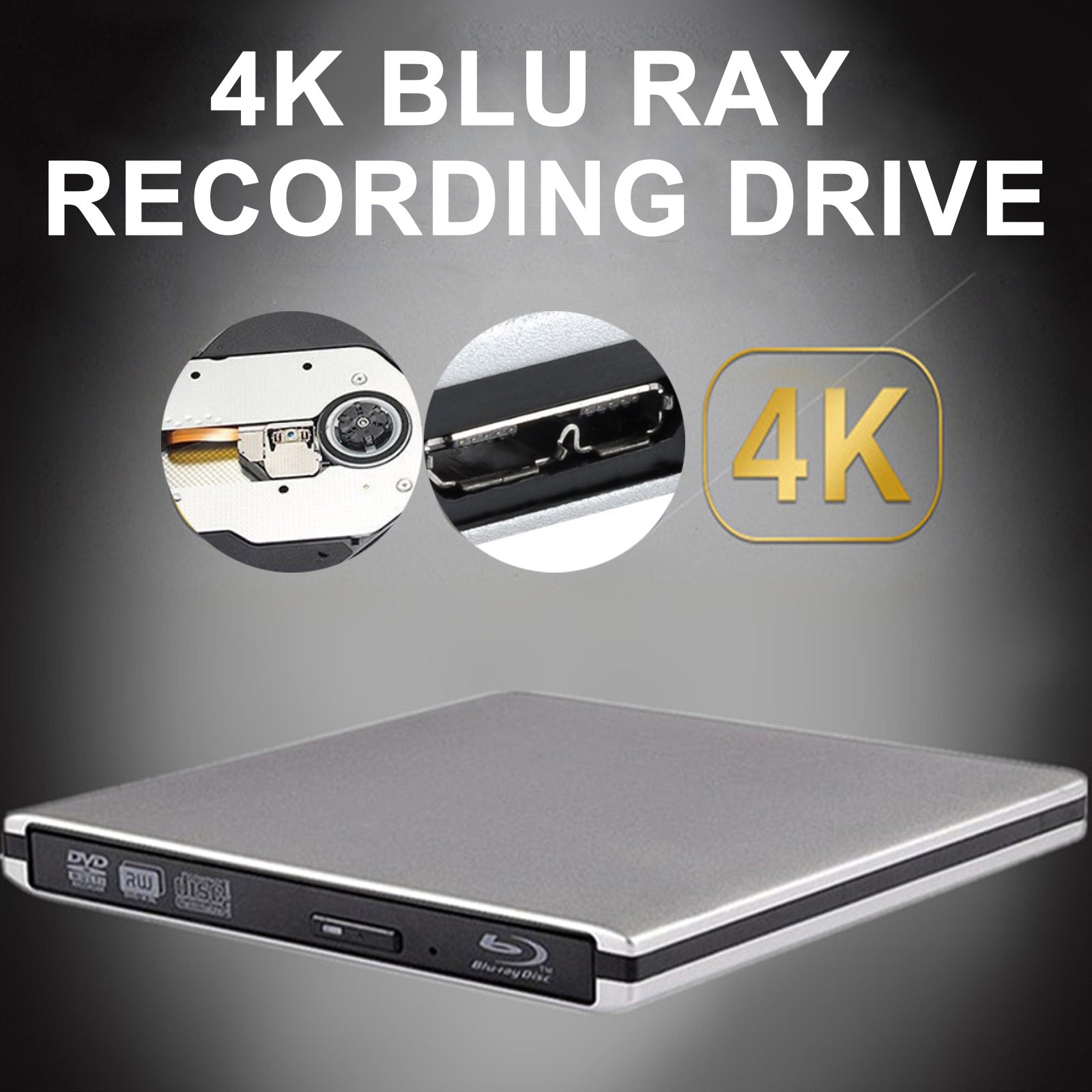 4K UHD Genuine Burner External USB 3.0 Super Slim DVD BD Recorder Drive Silver