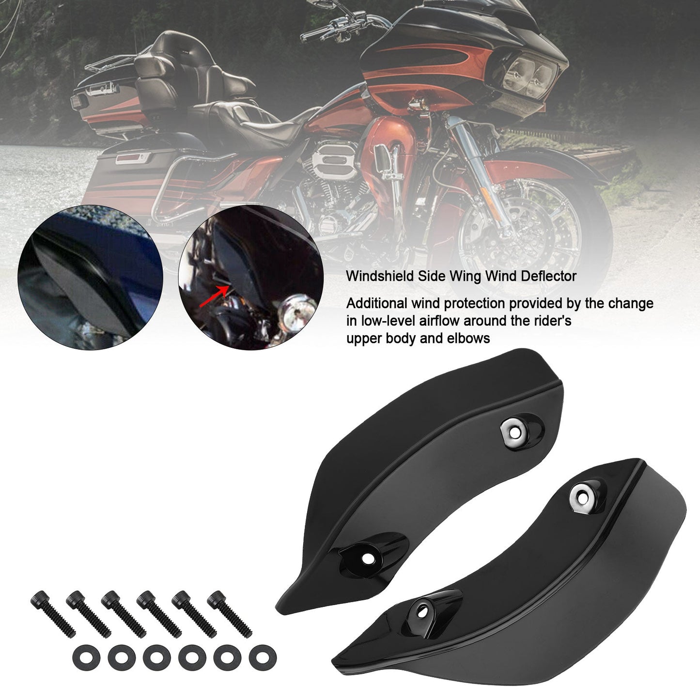 15-21 Touring Road Glide Black Generic Fairing Windshield Side Wing Wind Deflector