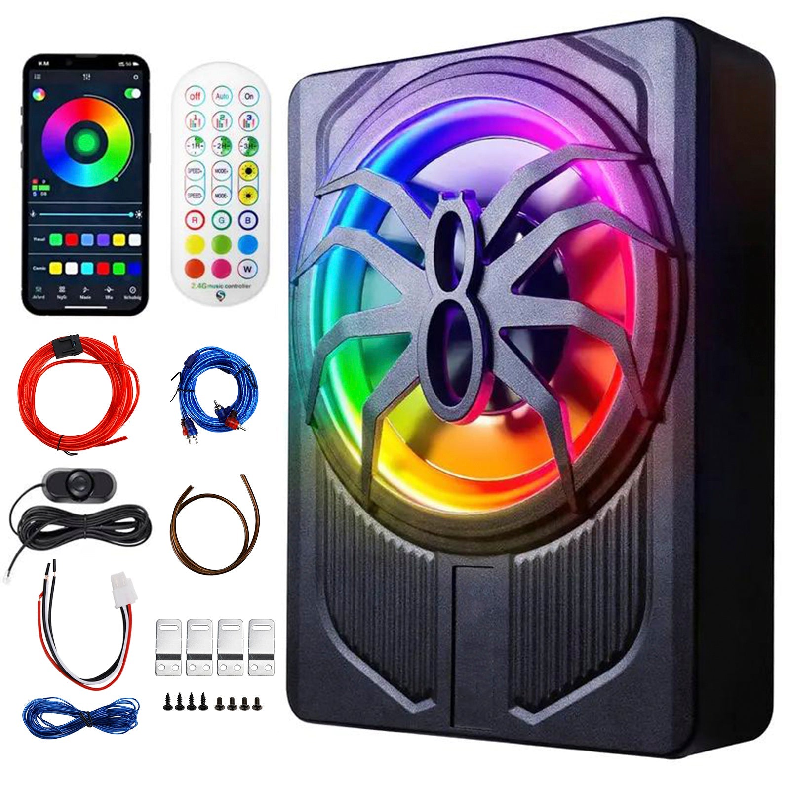 1200W Car Subwoofer 10" 12V Slim Under Seat Powered Car Subwoofer APP Control