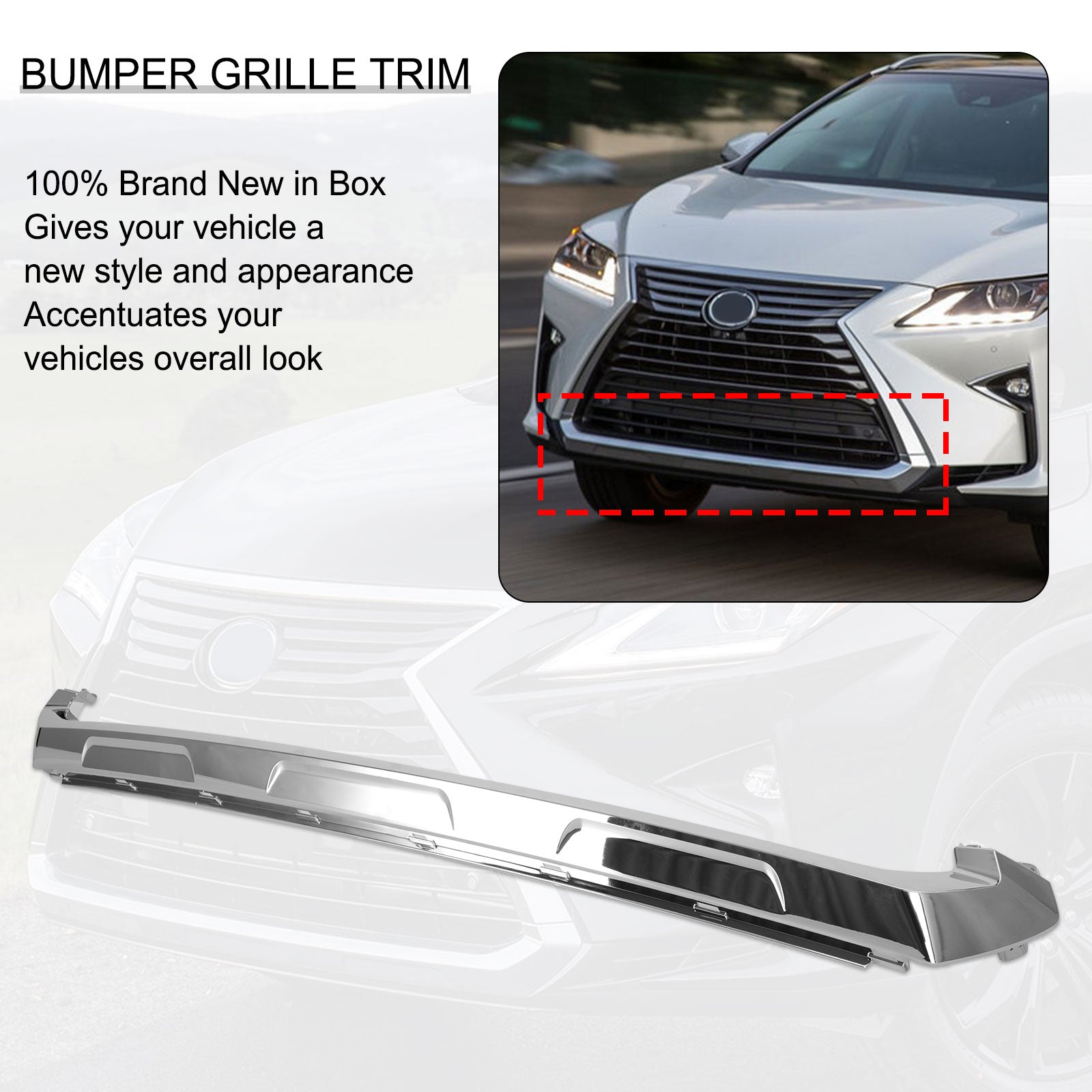 2016-2019 Lexus RX350 RX450 Front Bumper Cover Lower Grille Base Chrome Molding