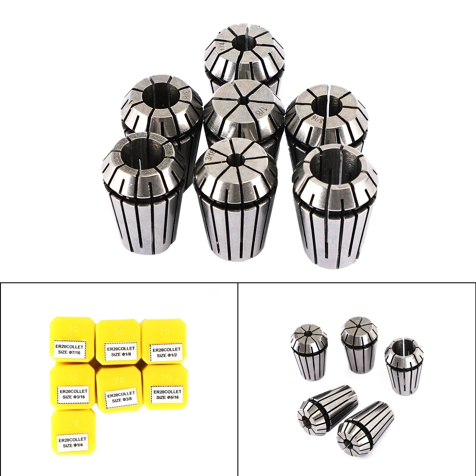 7Pcs ER20 Spring Collet Set For CNC Milling Lathe Tool Engraving Machine Steel