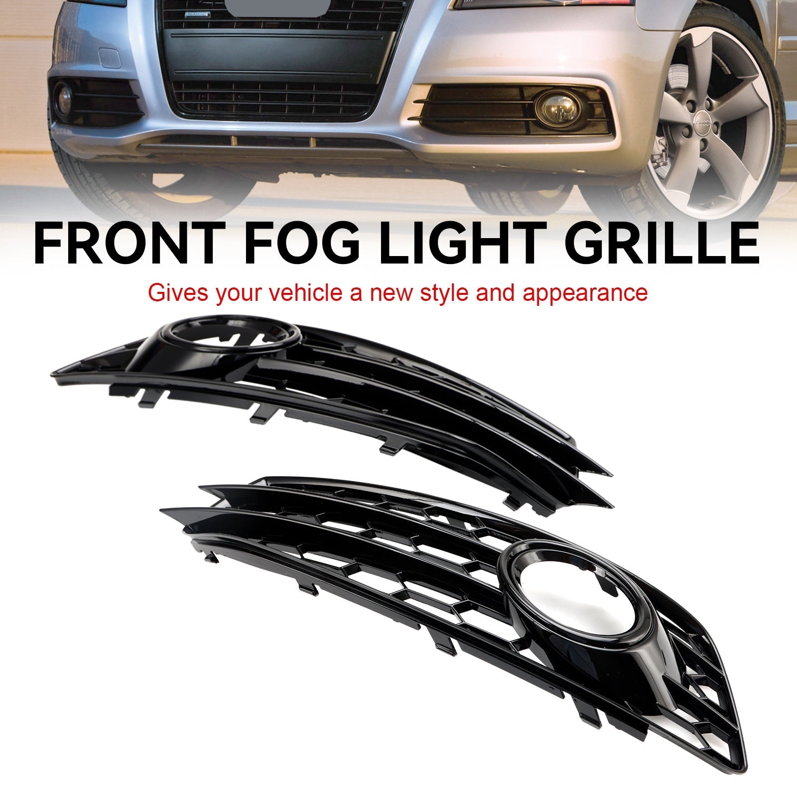 2009 2010 2011 2012 Audi A3 8P S-Line Honeycomb Front Bumper Fog Light Grill Cover