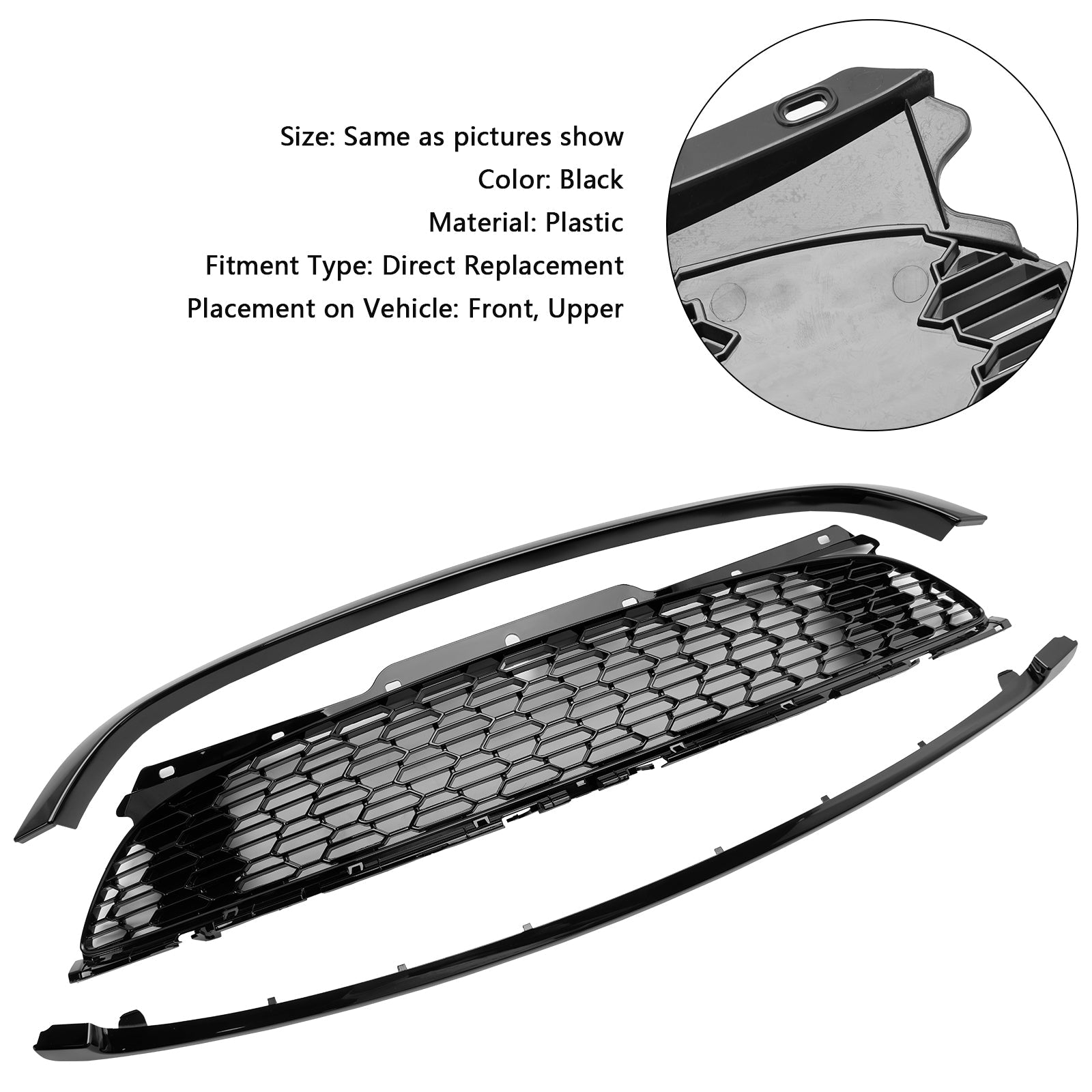 2009-2013 MINI R57 Cooper S & JCW 2-Door Convertible 3PCS Gloss Black Front Grill Grille