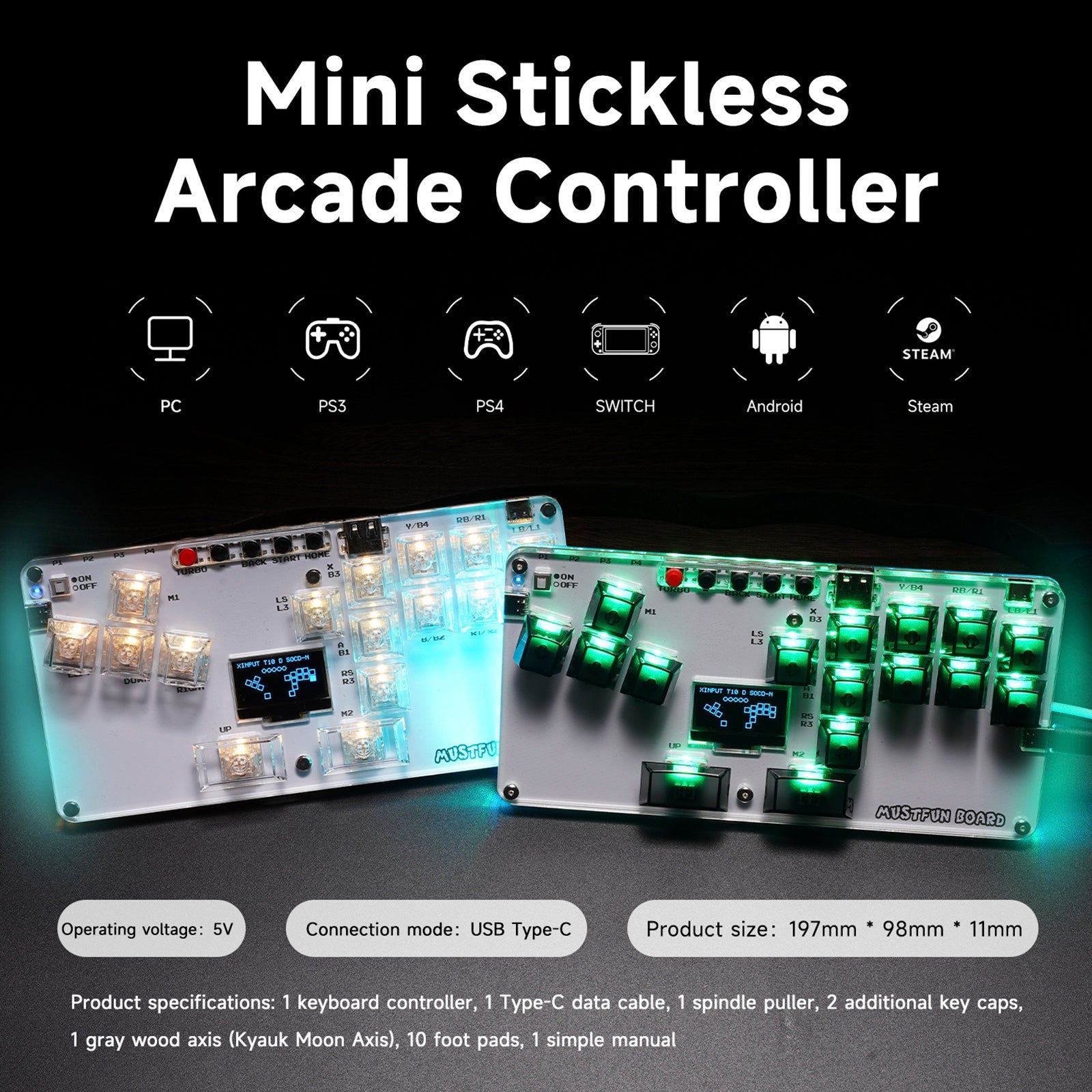 MustFun Hitbox Mini Stickless Controller Suitable For PC/PS3/PS4/Switch etc.