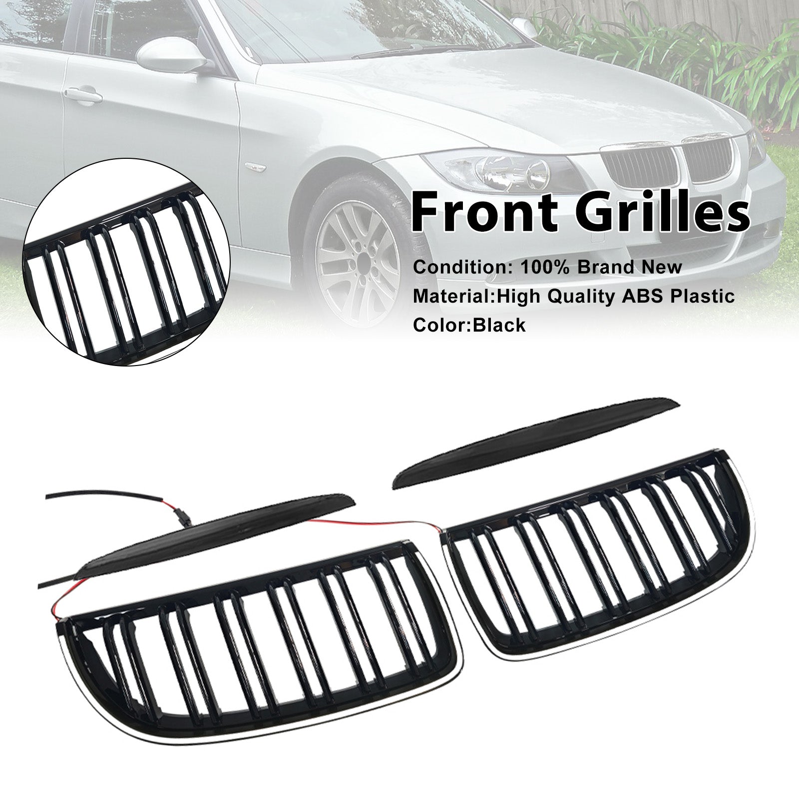 2004-2007 Fit BMW E90 Sedan Wagon 320i Front Kidney Double Slat Grille Black