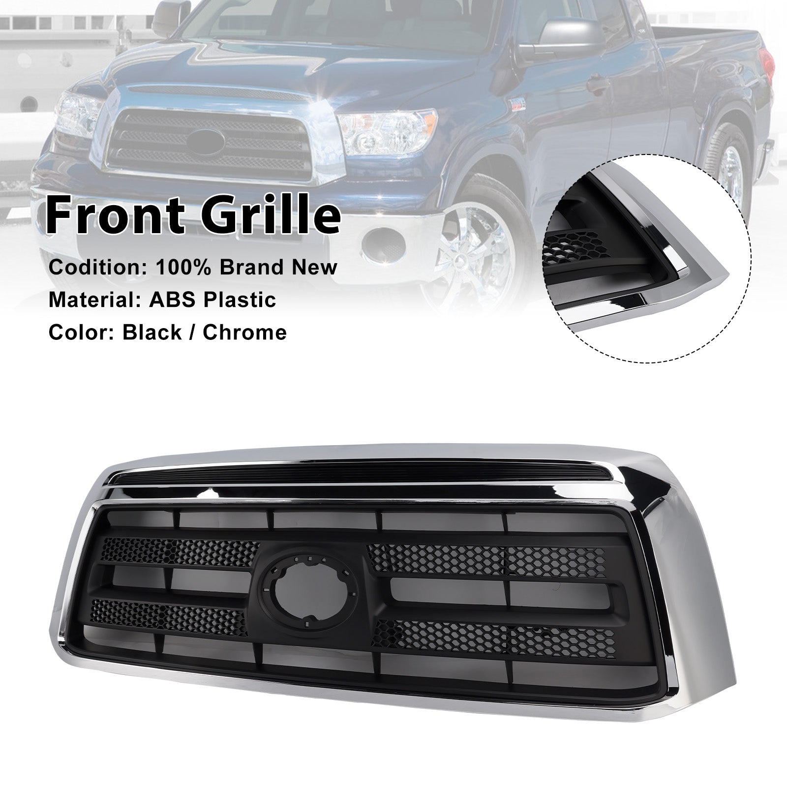 2010-2013 Fit Toyota Tundra Matte Black Chrome Front Bumper Grill Grille