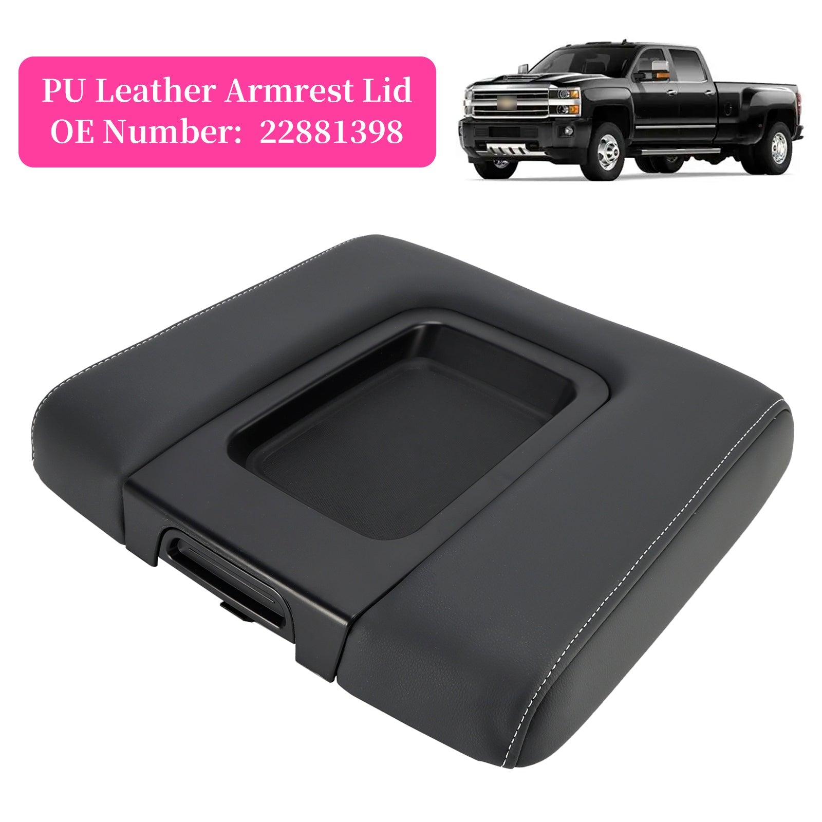 PU Leather Armrest Lid 22881398 For Chevy Silverado 1500 2500 3500 2015-2019