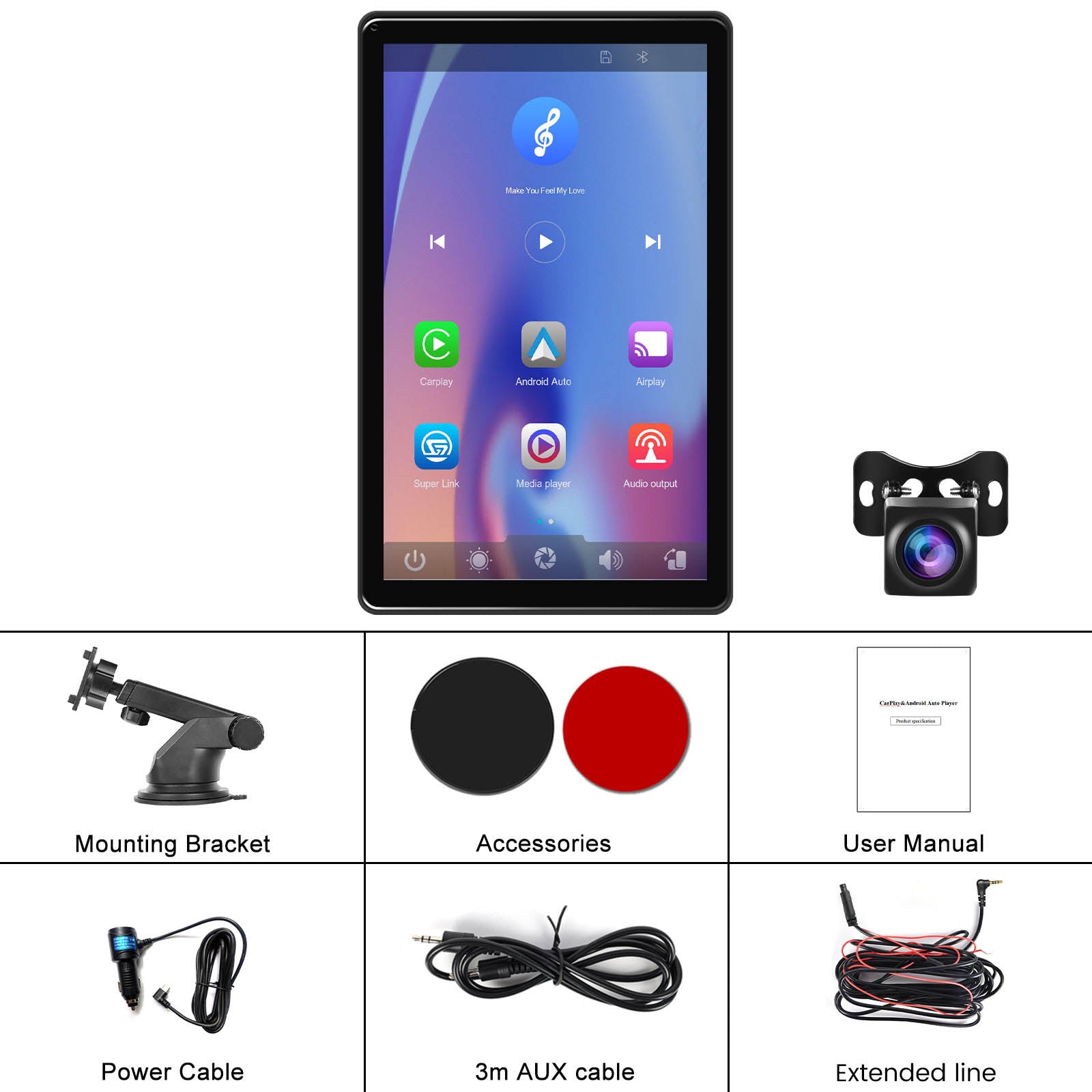 8" Touch Screen Apple CarPlay Android Auto Horizontal Vertical Switching Display