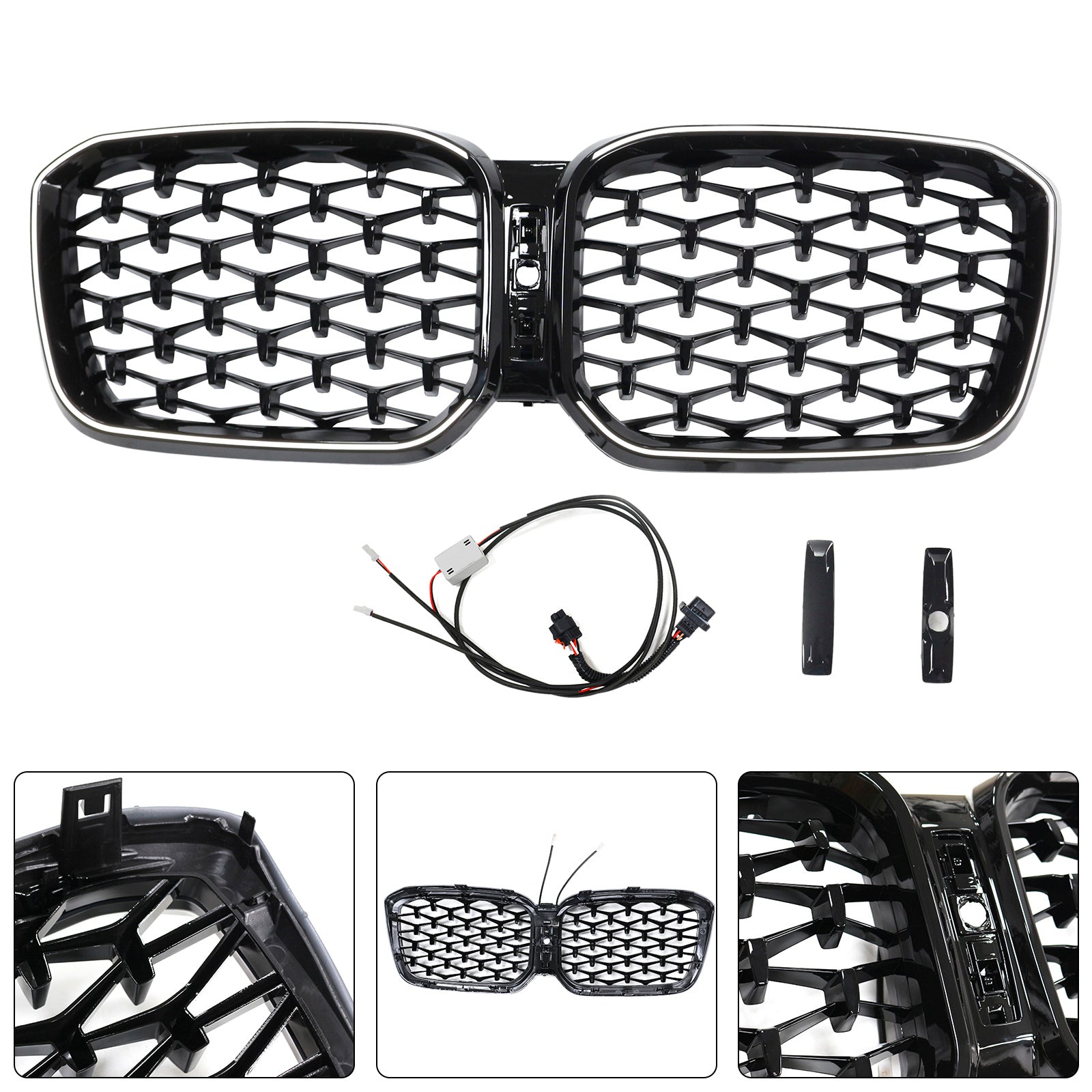 2022-2025 BMW X3 G01 X4 G02 Diamond Glossy Black Front Bumper Kidney Grille