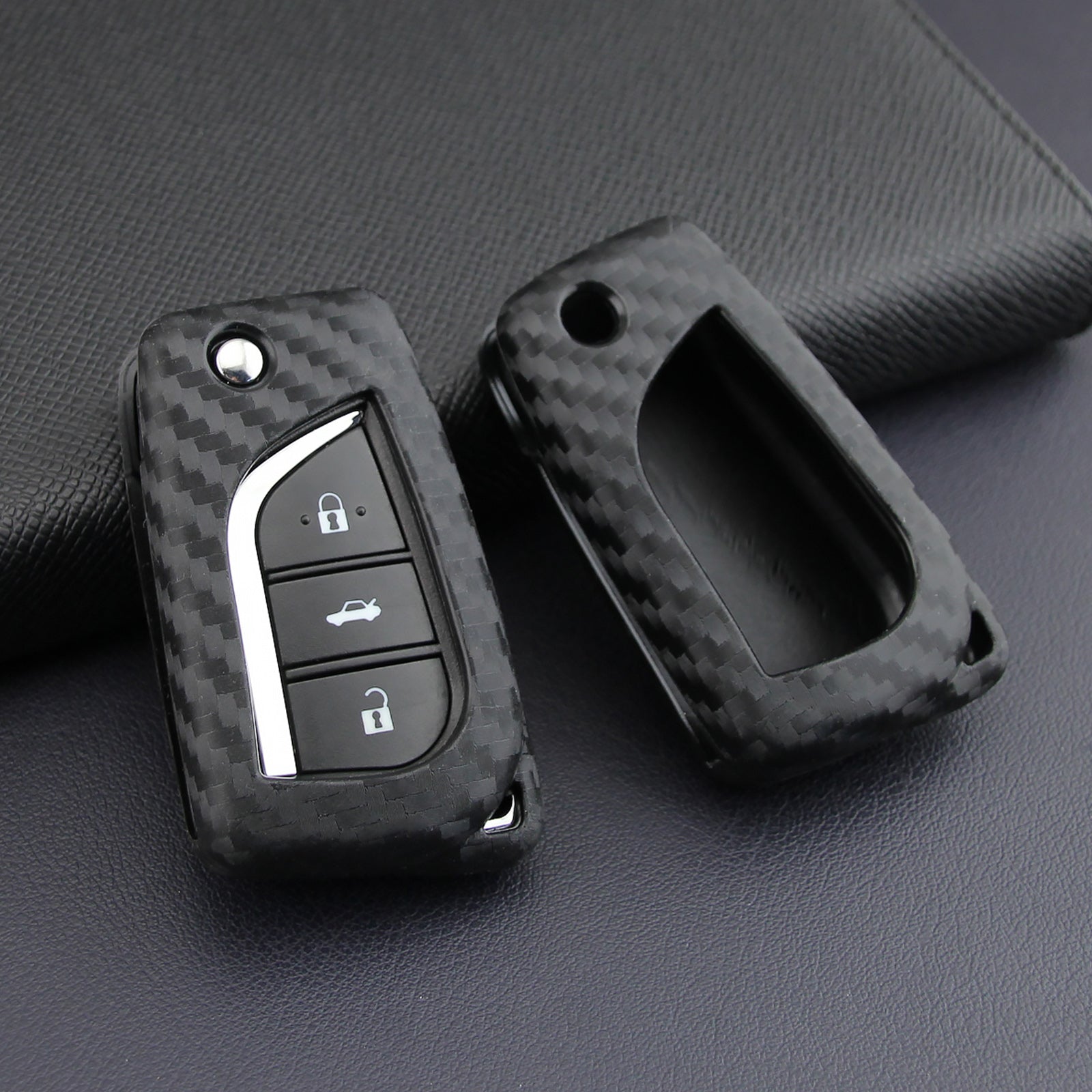 Leather Silicone Car Key Case Cover With Buckle For Toyota