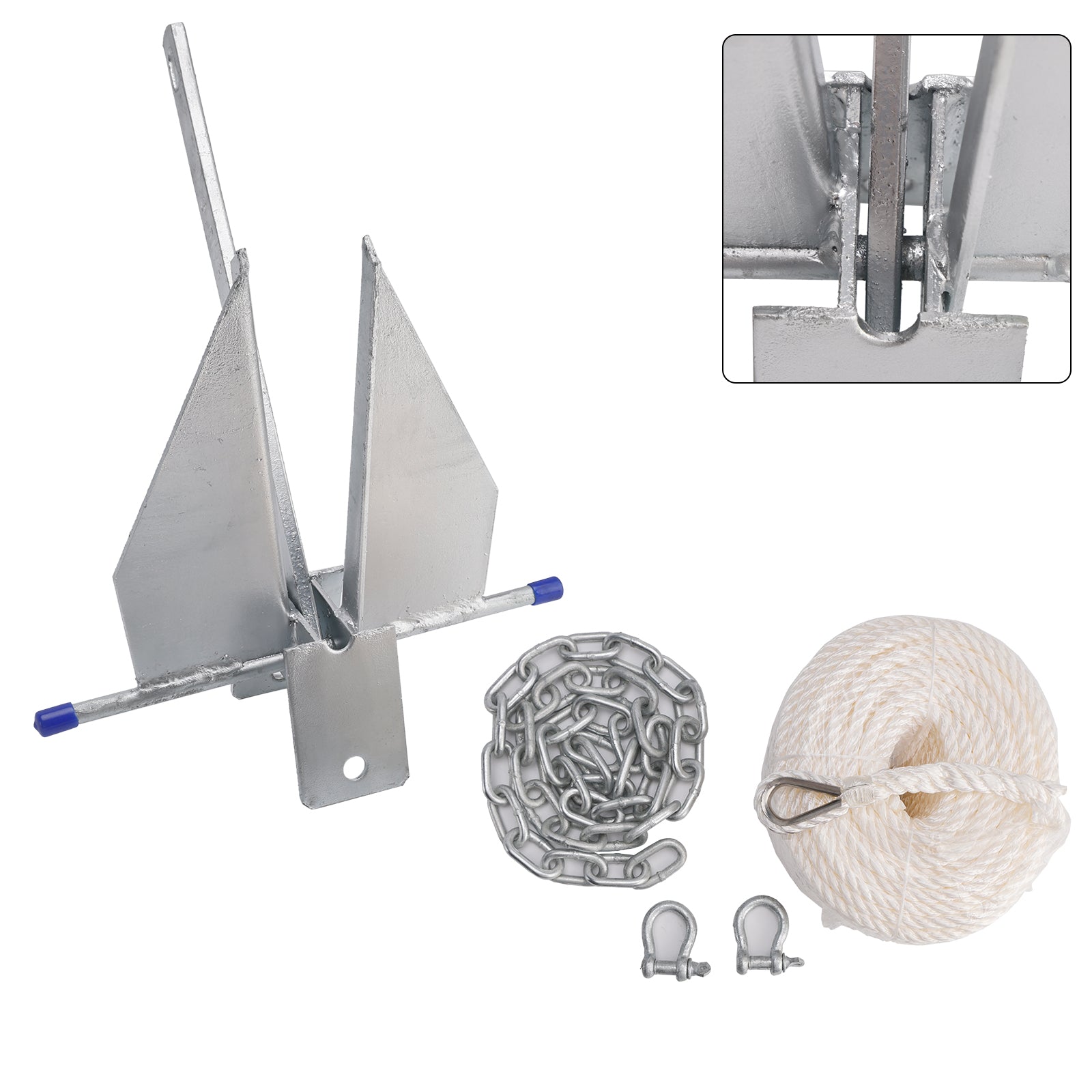 Kit Galvanized Boat Anchor 13Lbs Sliding Anchor & Chain & Rope Silver For Boat 13lbs