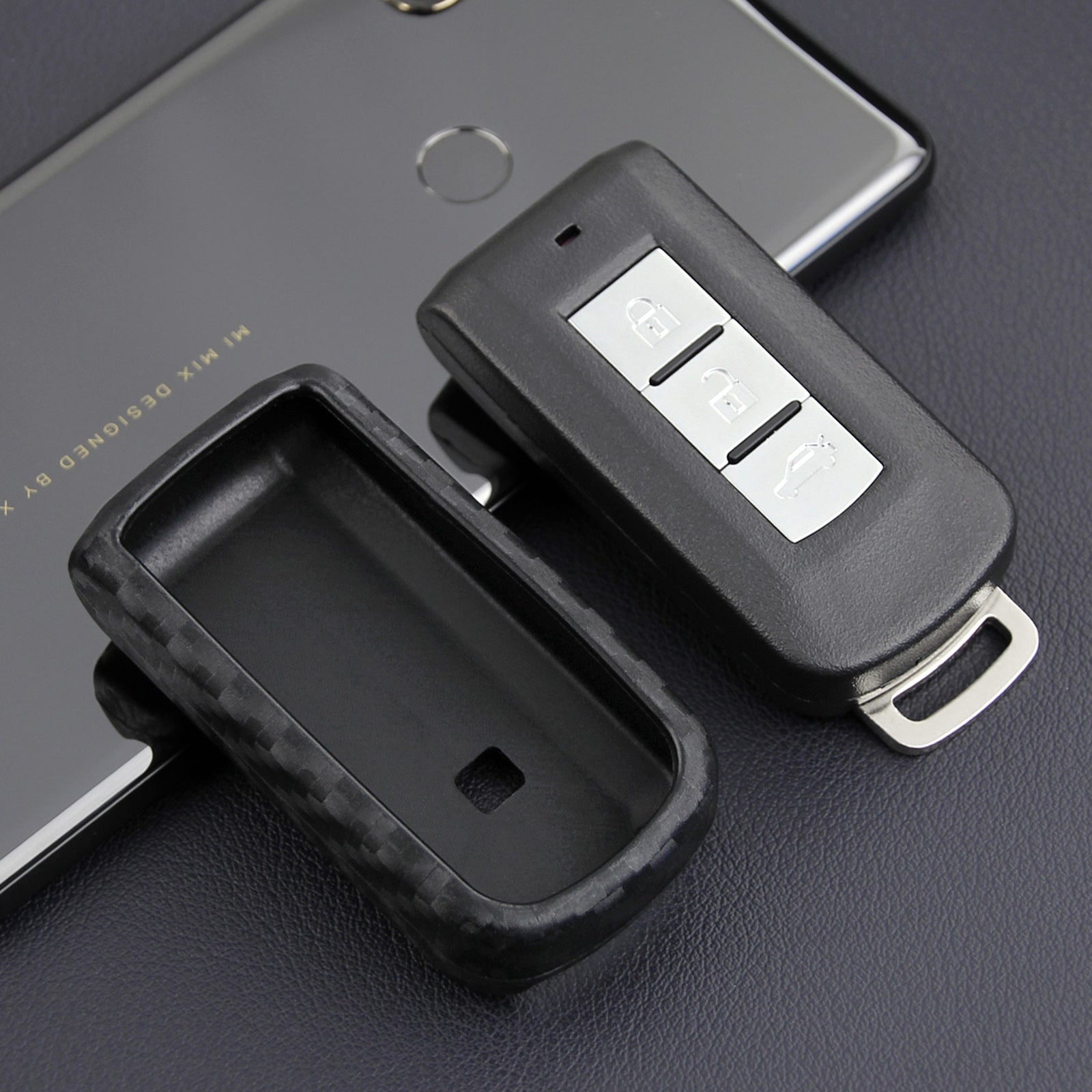 Leather Silicone Car Key Case Cover With Buckle For Mitsubishi