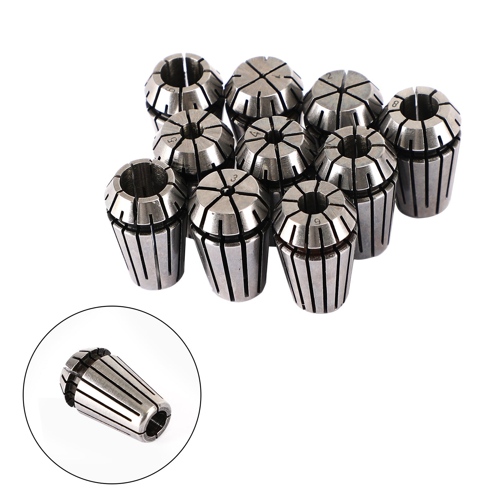 9Pcs ER16 Spring Collet Set For CNC Milling Lathe Tool Engraving Machine Steel