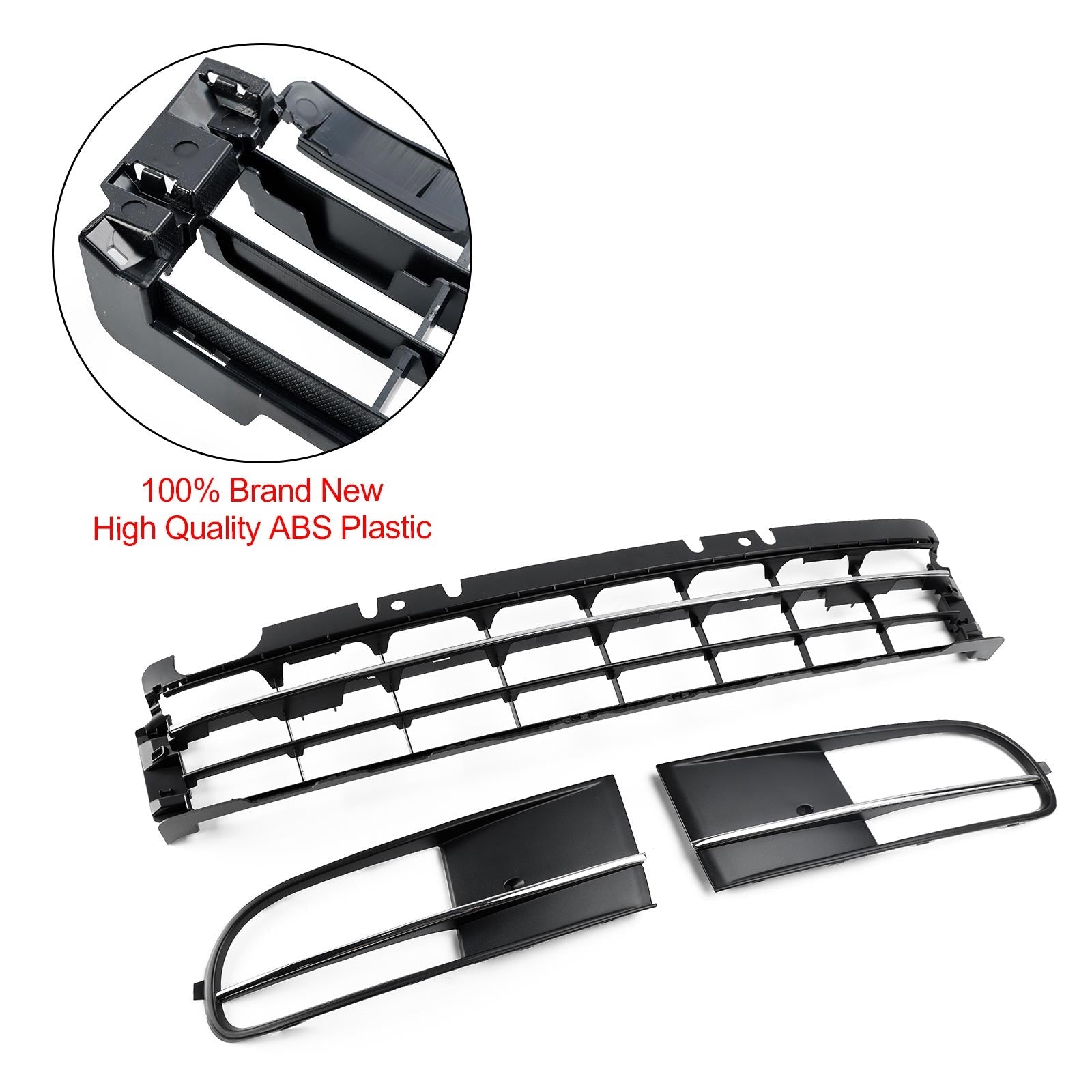 2012-2016 VW Beetle W/ Front Bumper Lower Grille + Fog Light Grill Chrome