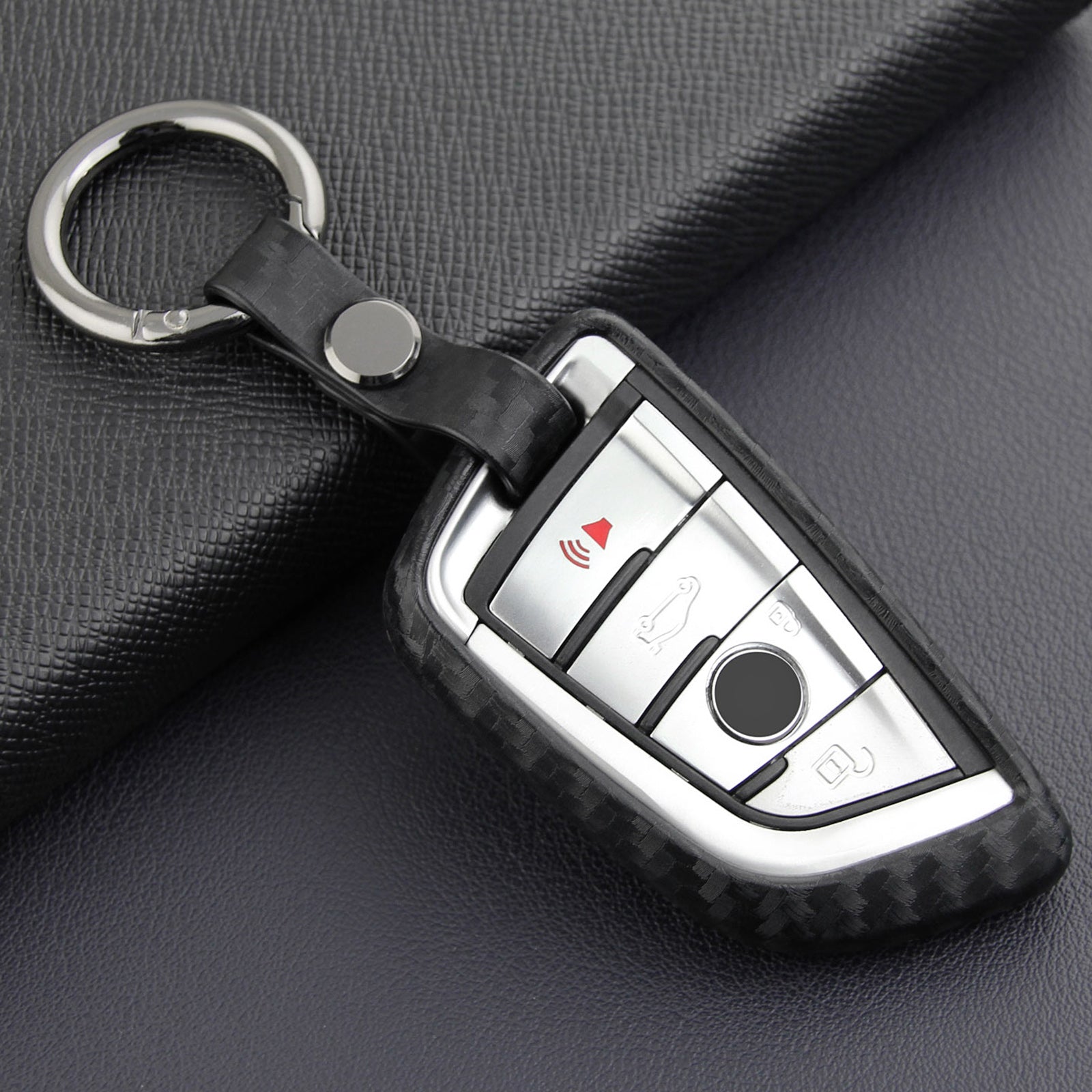 Leather Silicone Car Key Case Cover With Buckle For BMW