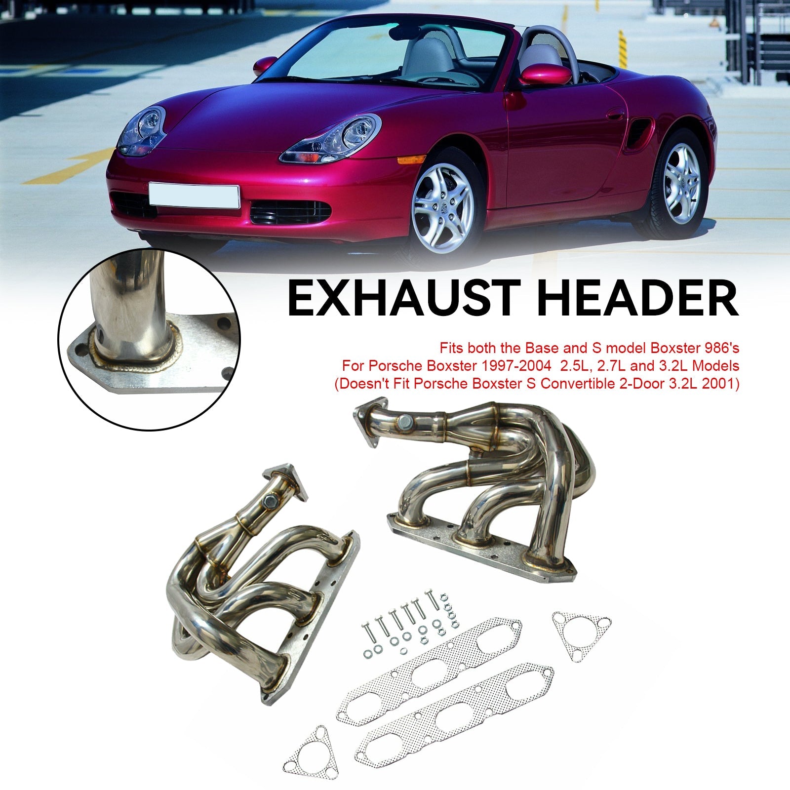 Stainless Steel Exhaust Manifold Fit Porsche Boxster 986 2.5L & 2.7L 1997-2004