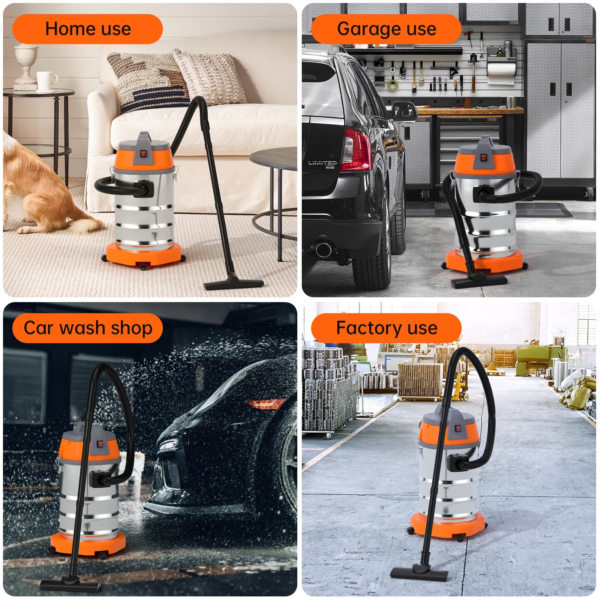 Wet Dry Blow Three Uses 10 Gallon 1200w 8 Peak Hp Stainless Steel Shop Vac Vacuum Cleaner Garage Portable Car Detailing For House Garage Workshop Car