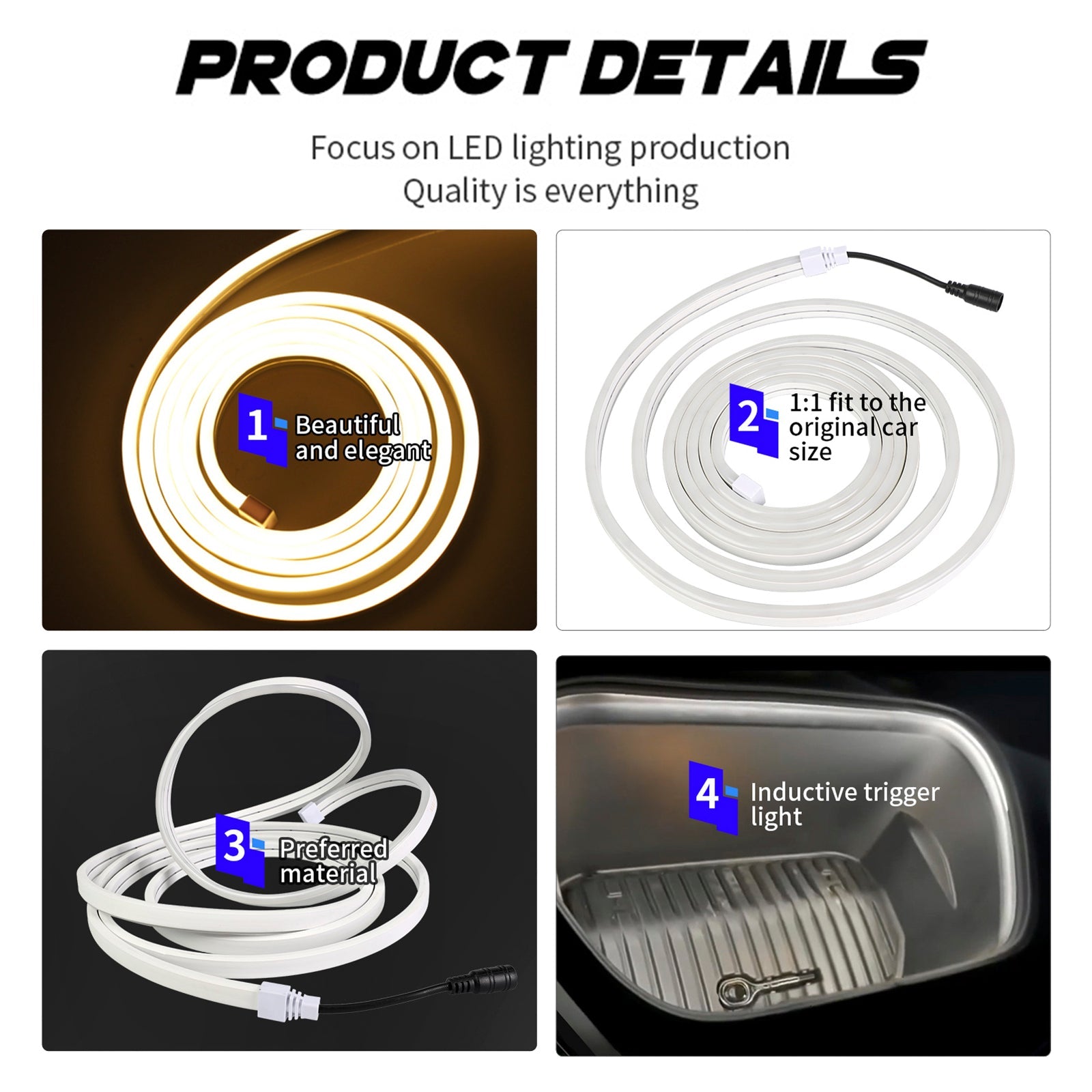 Front Trunk Ambient Atmosphere LED Light Strip Warm Color For Tesla Model 3/Y/S/X