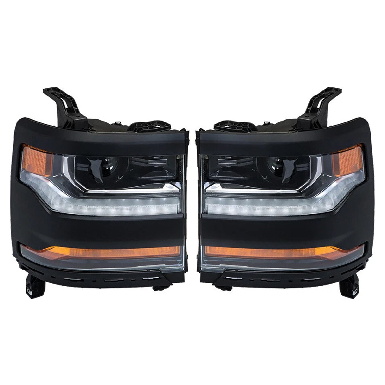 2016-2019 For Chevy Silverado 1500 Left+Right LED Headlight Gloss Black 84357696 84893098