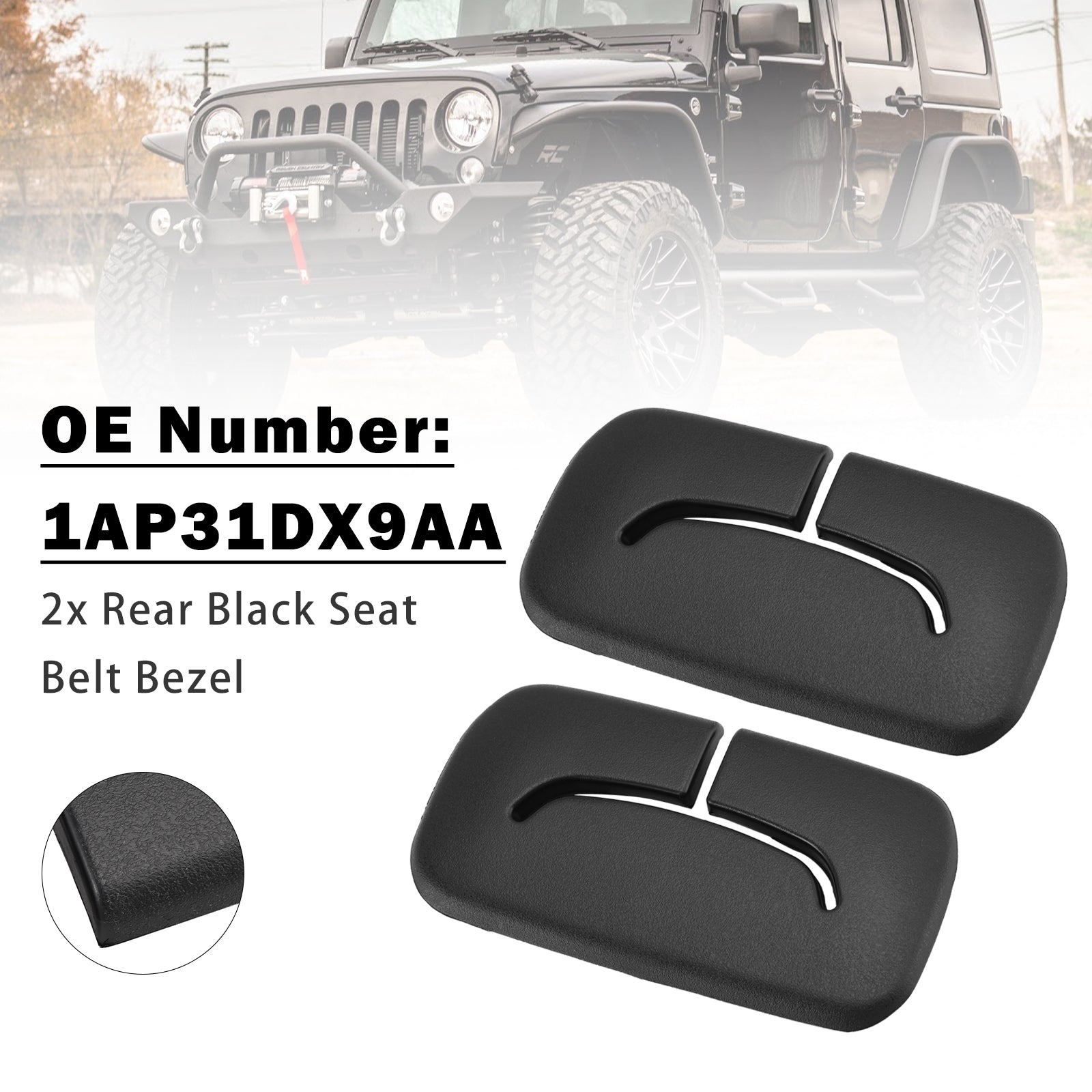 2X Rear Black Seat Belt Bezel 1AP31DX9AA For Jeep Wrangler JK 2011-2018