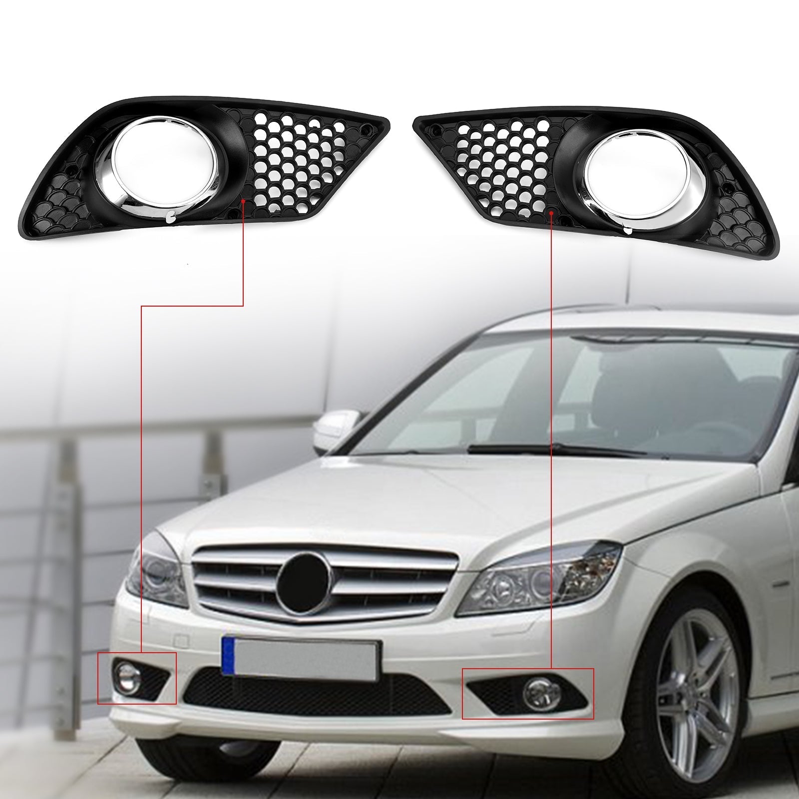 2008-2010 Mercedes Benz C-Class W204 Pair Front Bumper Fog Light Grill Set Generic