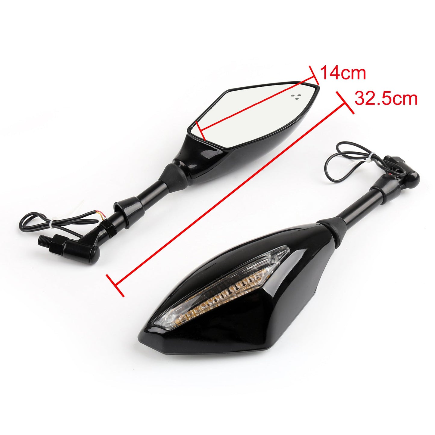 Pair 10mm Motorcycle LED Turn Signal Integrated Indicator Light Rearview Mirrors Generic