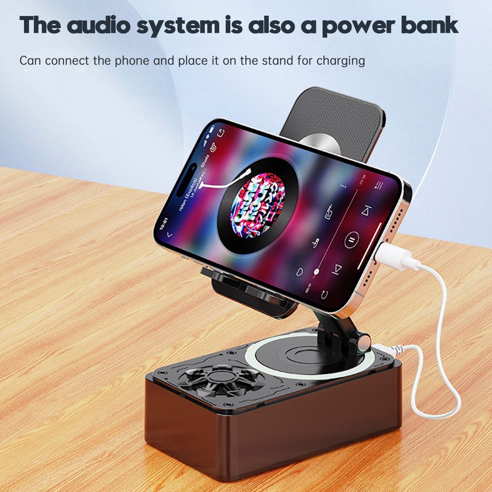 4 in 1 Phone Holder Bluetooth Speaker Wireless Charger Power Bank Desktop Live