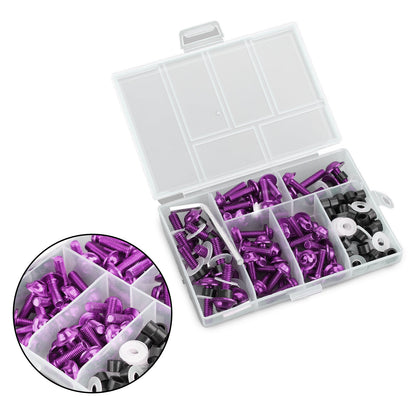 158Pcs Sportbike Windscreen Fairing Bolts Kit Fastener Clips Screws Purple