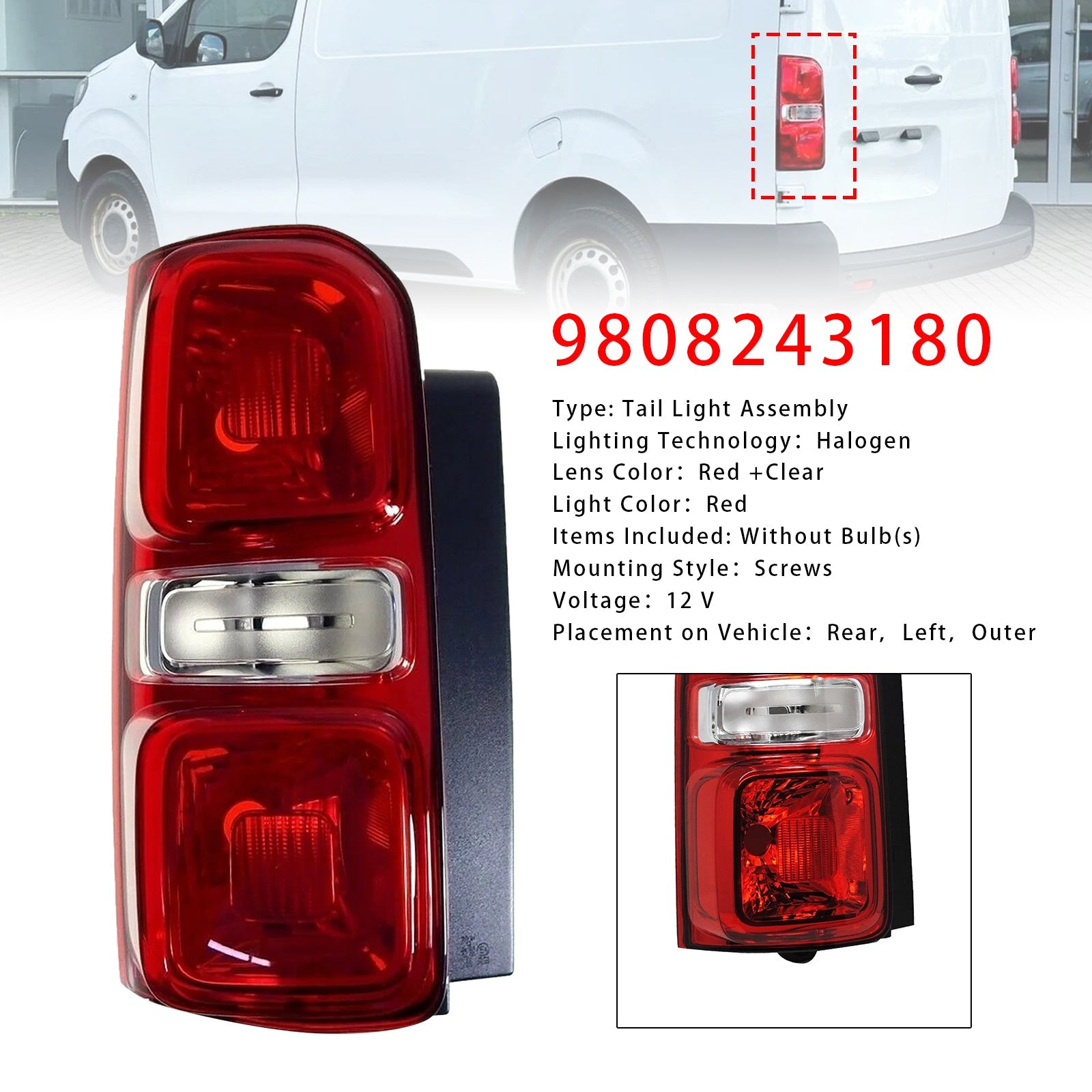 2016-2021 Citroen Space tourer Left Rear Tail Light Halogen 9808243180 9808243180 9808243182