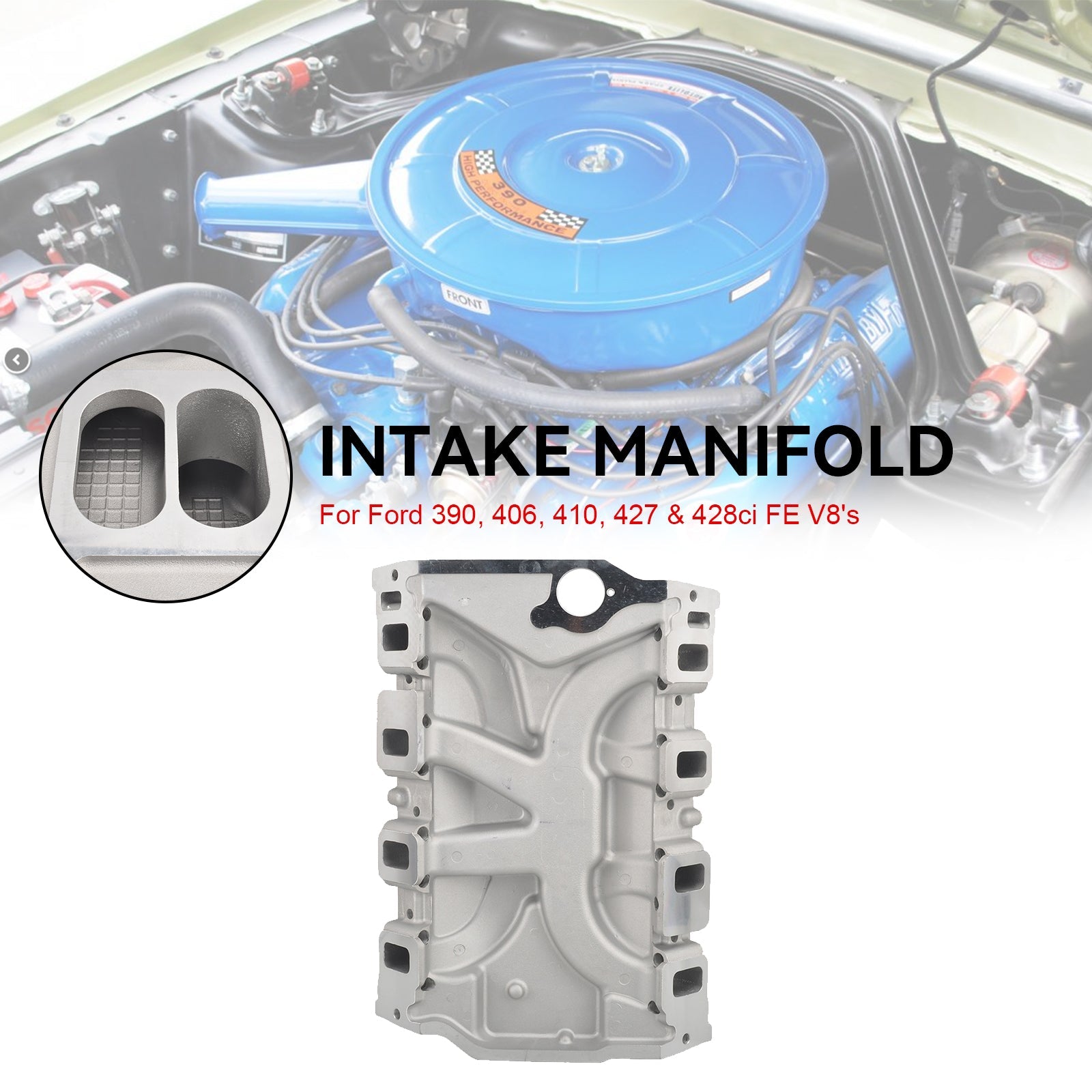 Dual Plane Satin Intake Manifold Fit Ford FE 390 406 410 427 428 Aluminum