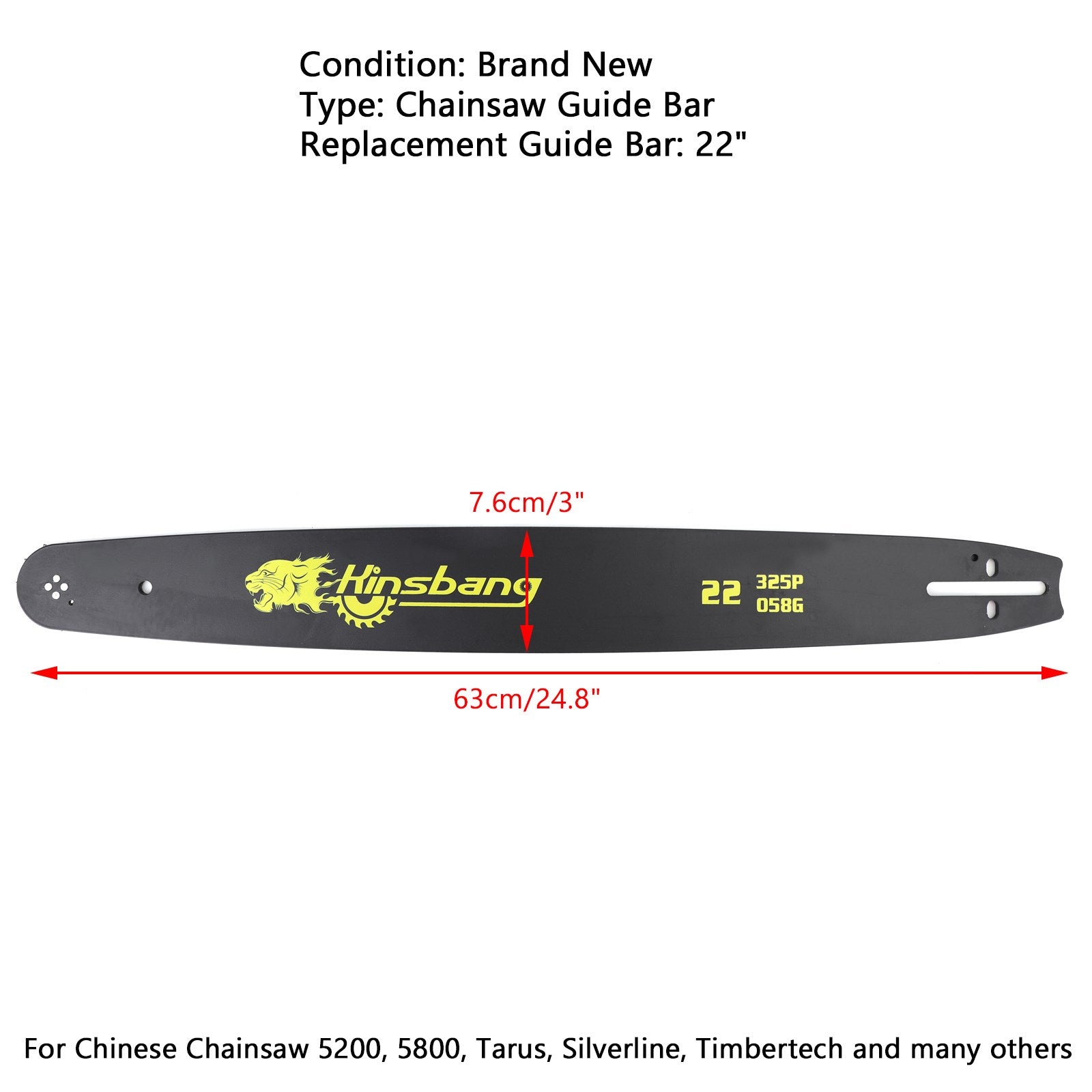 22" CHAINSAW GUIDE BAR 0.325" 0.778G For 52CC 58CC CHAINSAW 5200 5800