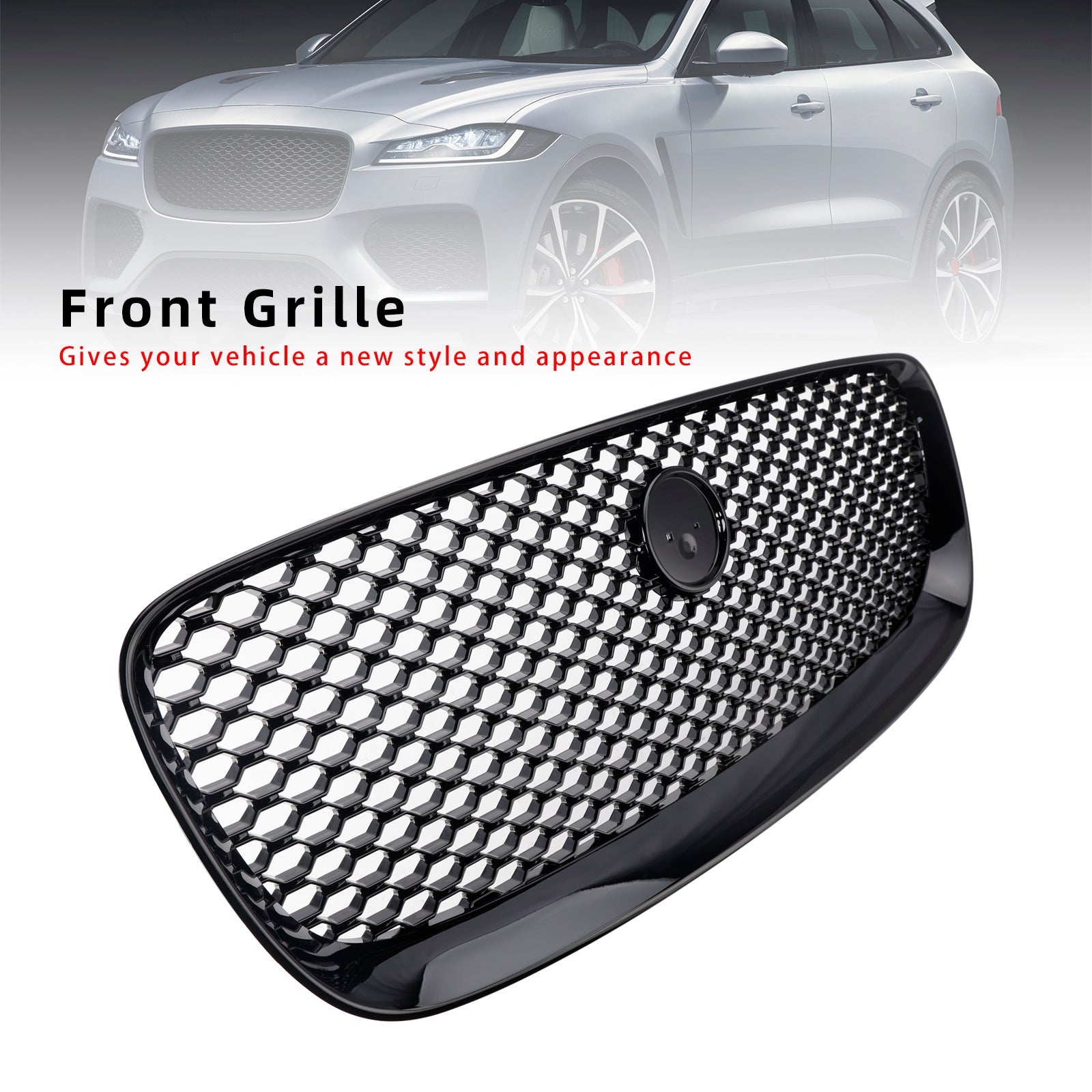 2016-2020 JAGUAR F-PACE X761 Gloss Black Front Bumper Grill Grille