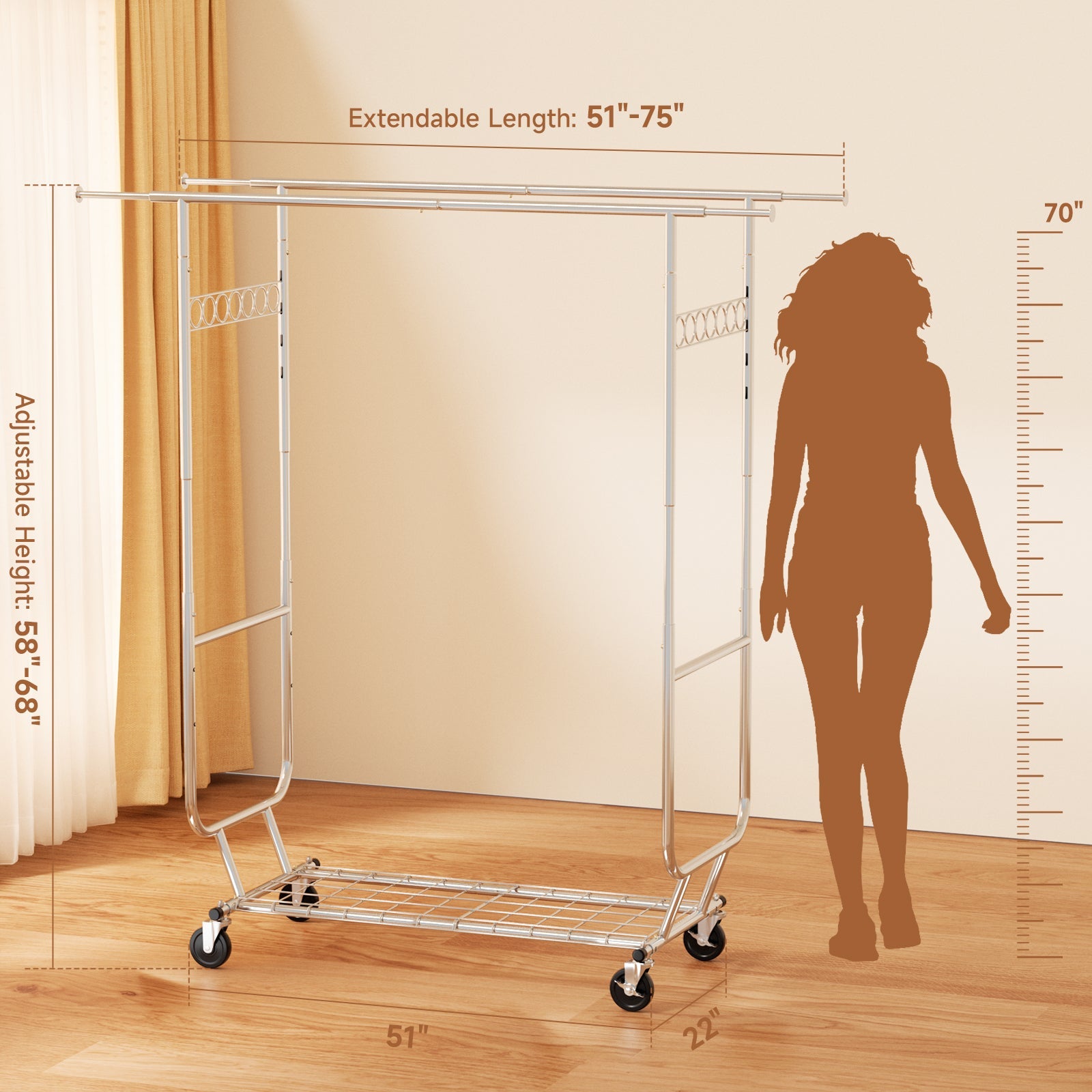 660lbs Clothing Racks with Wheels Heavy Duty Clothes Rack Metal Clothes Storage Portable Closet