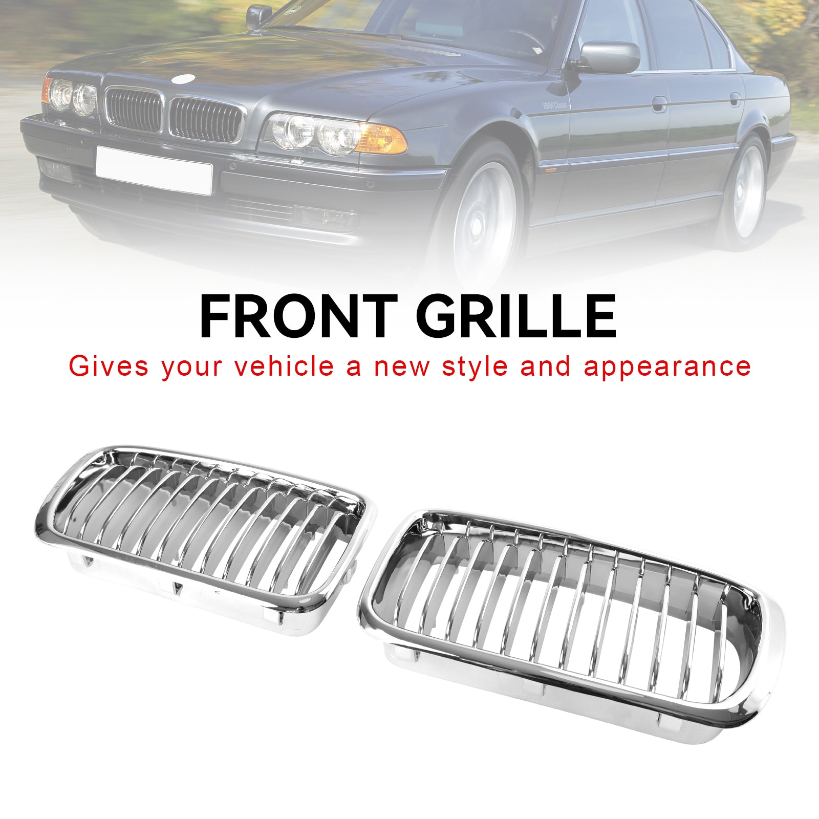 BMW 7 Series E38 1994-2001 Chrome Front Kidney Grill Grille 2PCS