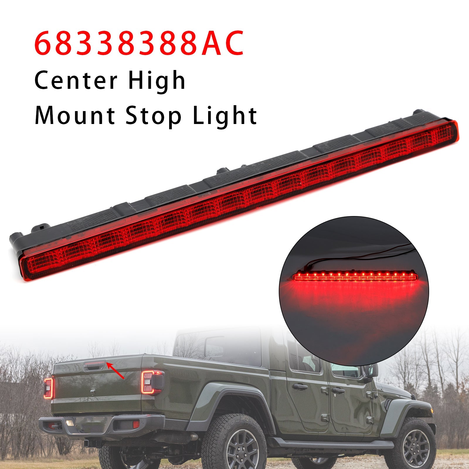 Center High Mount Stop Light Third 3rd Brake Light For Jeep Gladiator 2020-2025