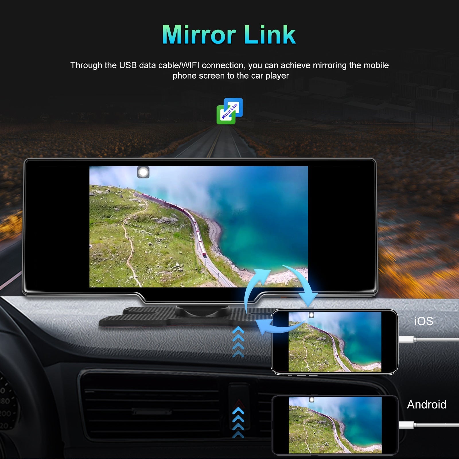 10.77" Portable Bluetooth Car Navigation Wireless Carplay HD Large Touch Screen