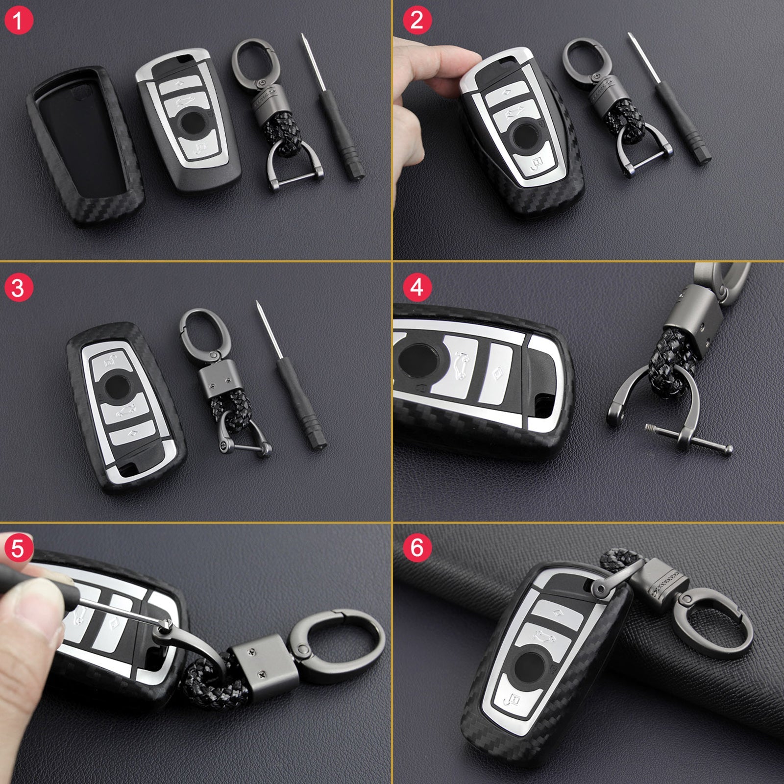 Leather Silicone Car Key Case Cover With Buckle For BMW Square