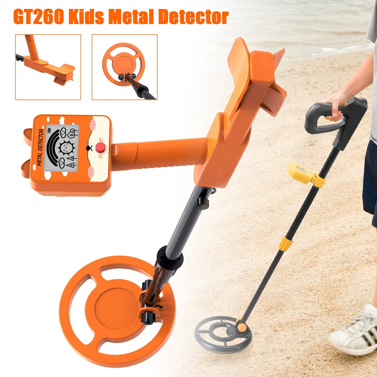 GT260 Kids Child Treasure Seeker Beginners Metal Detector Waterproof 6.3" Coil