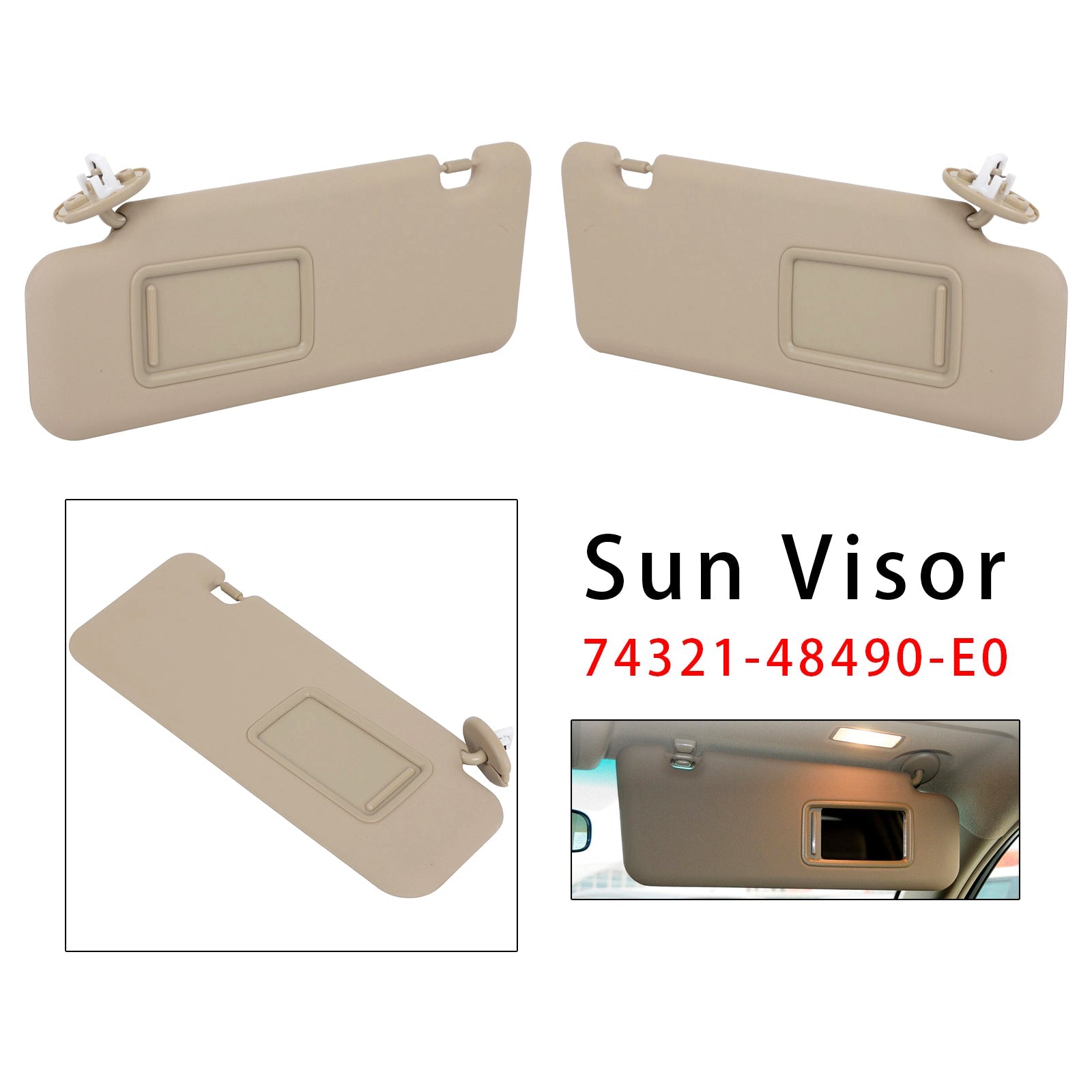 2008-2013 For Toyota Highlander Pair Beige Sun Visor 74321-48490-E0/74320-48500-E0