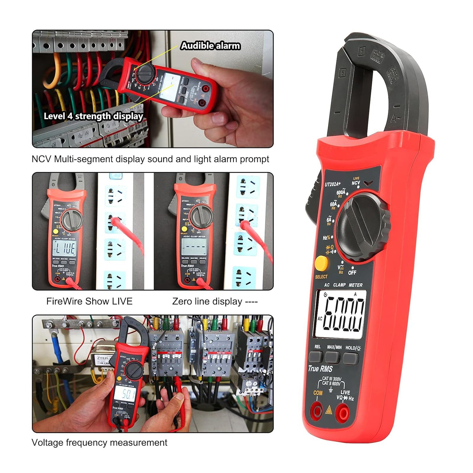UT202A+ Digital Clamp Meter 6000 Counts Auto Range True RMS NCV Multimeter