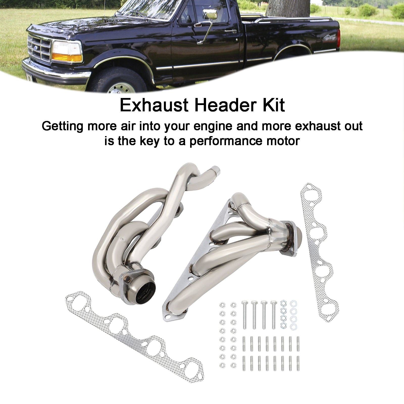 T-304 Shorty Exhaust Headers Manifold Fit Ford F150/F250/Bronco 5.8L 1987-96