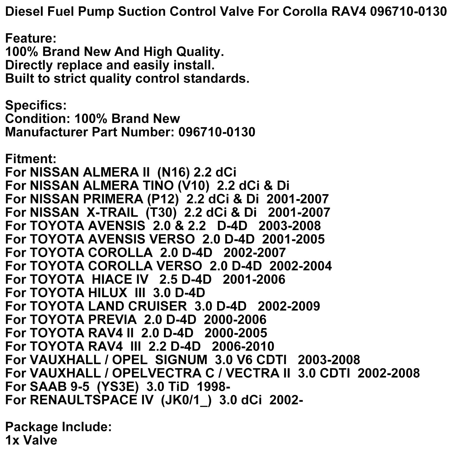 Diesel Fuel Pump Suction Control Valve For Corolla RAV4 096710-0130